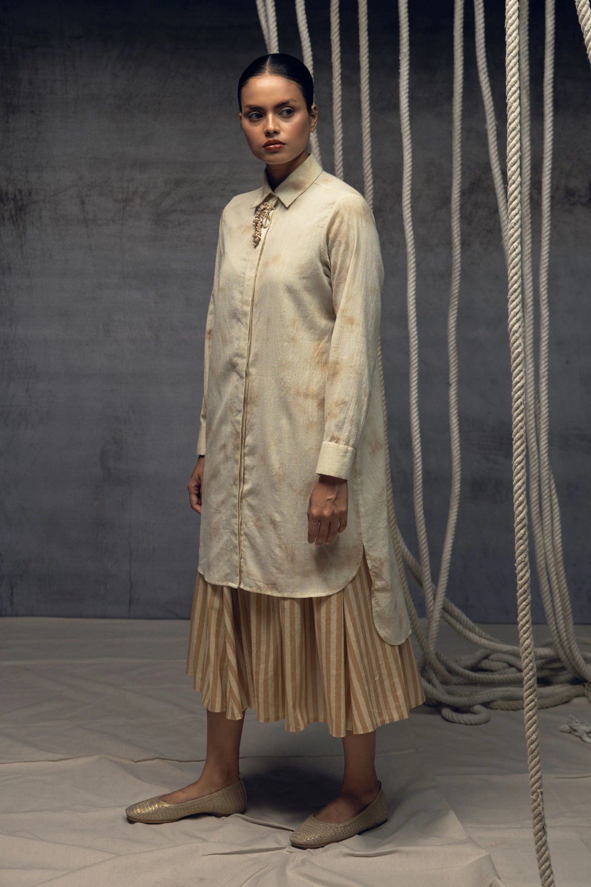 Ivory- Beige Linear Stripe Skirt