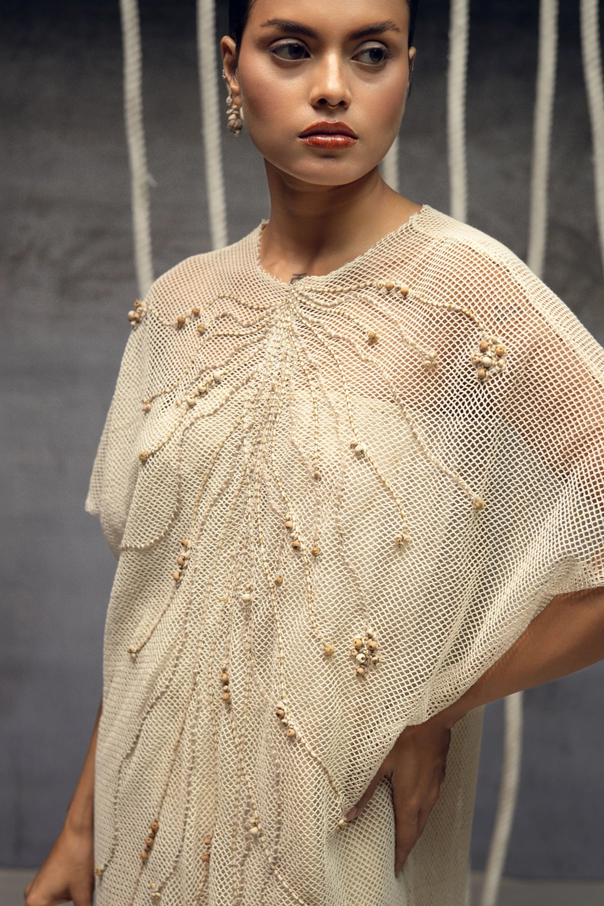 Open Mesh Embroidered Kaftan