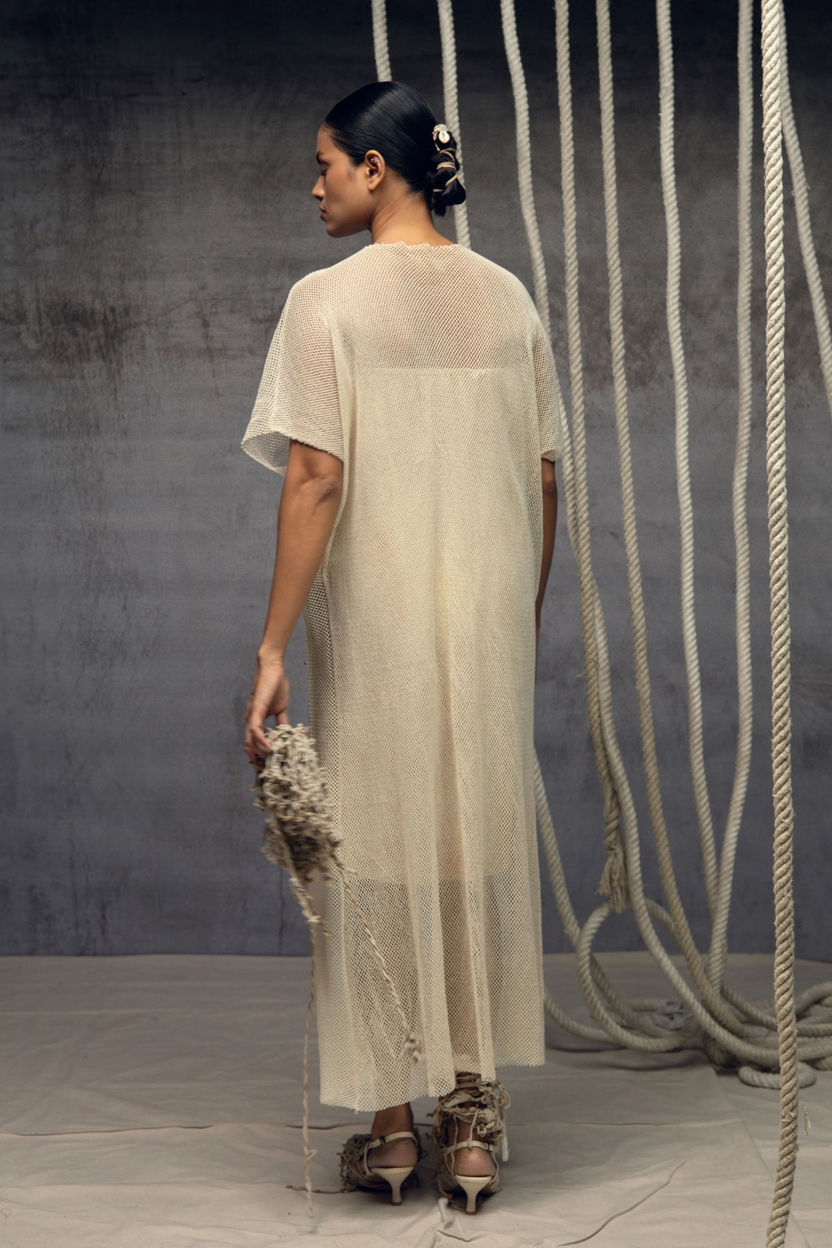 Open Mesh Embroidered Kaftan