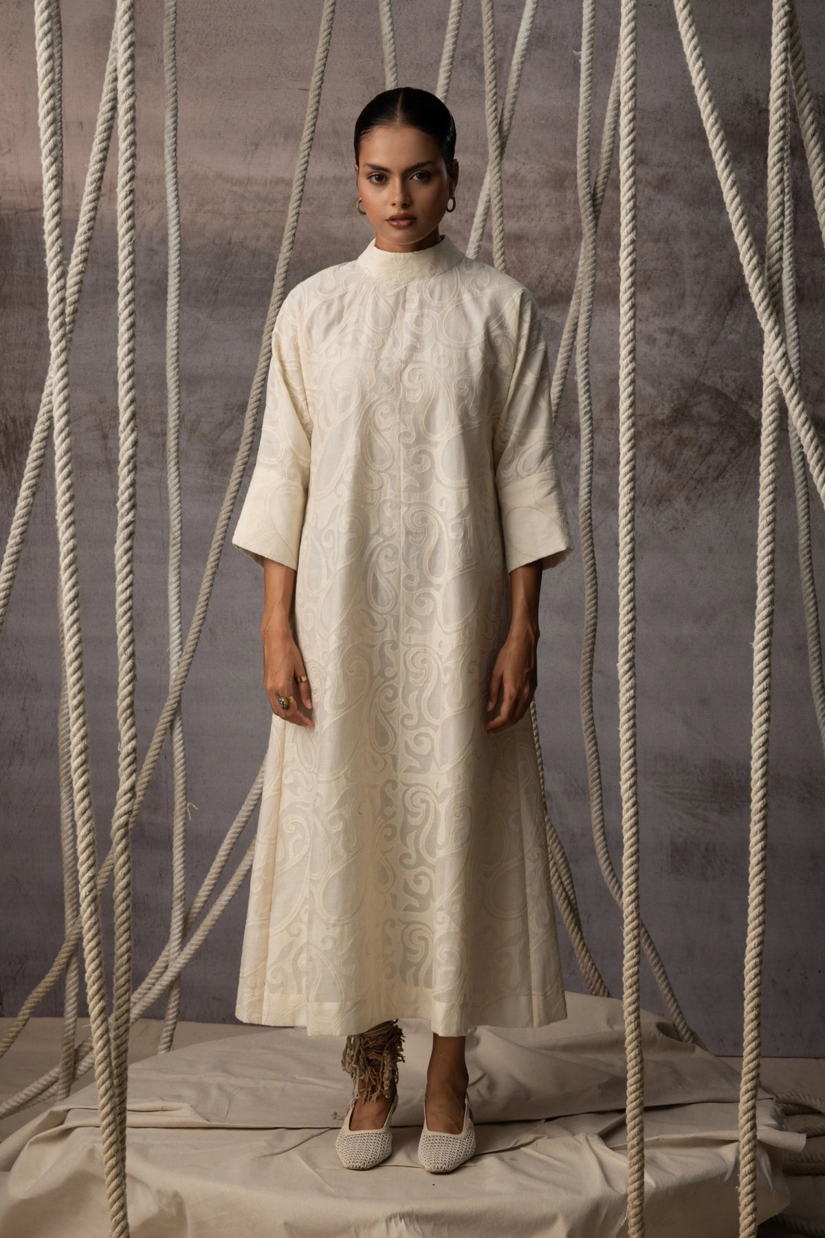 Ivory Appliqué A-Line Dress