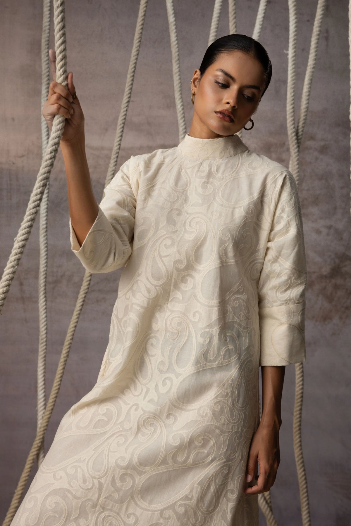 Ivory Appliqué A-Line Dress