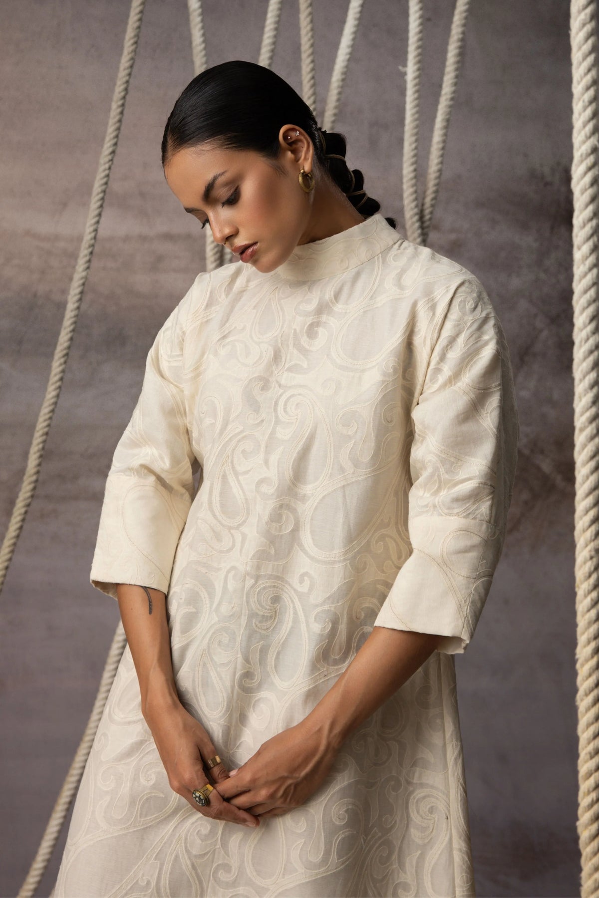 Ivory Appliqué A-Line Dress
