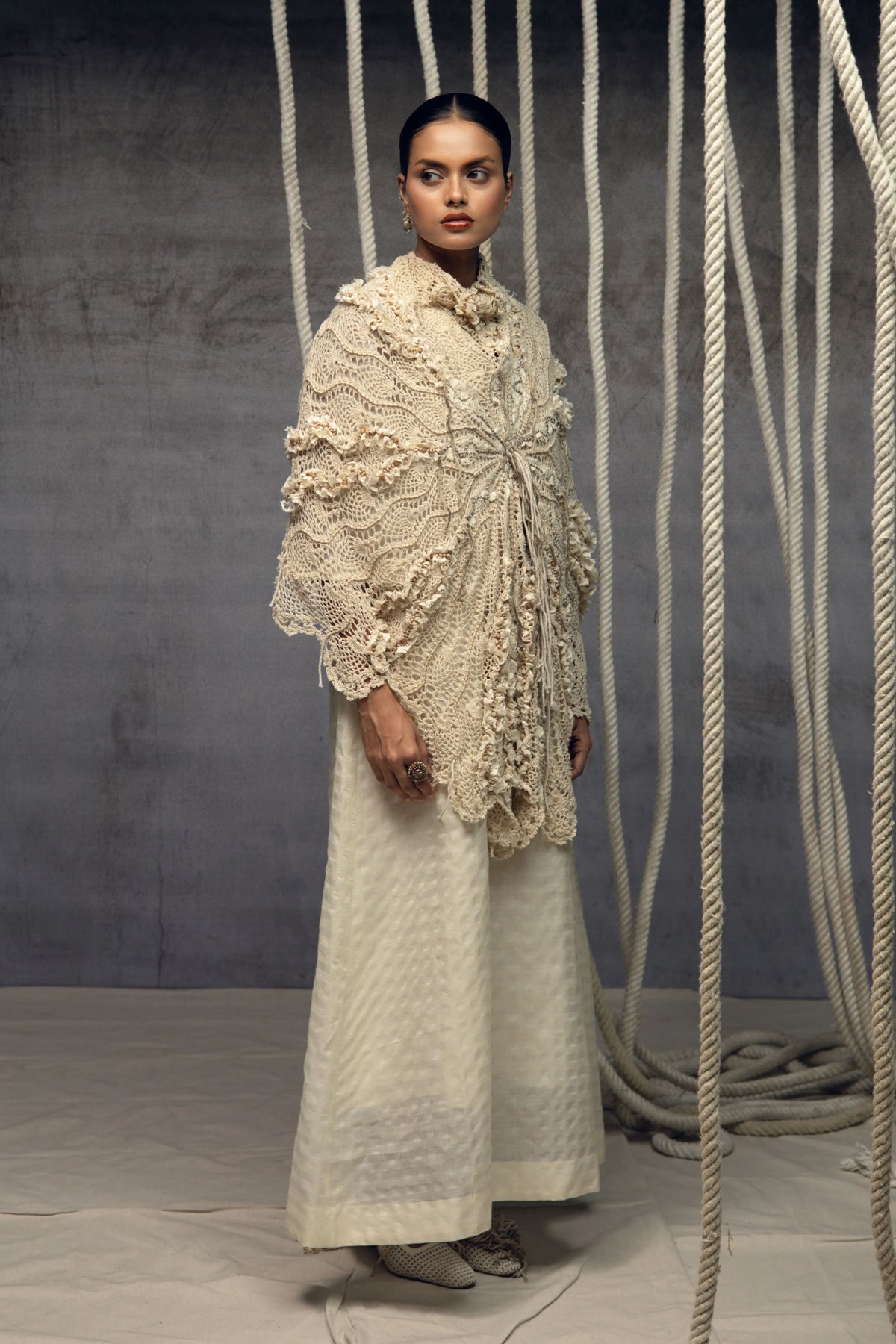 Ivory Crochet Lace Embroidered Cape