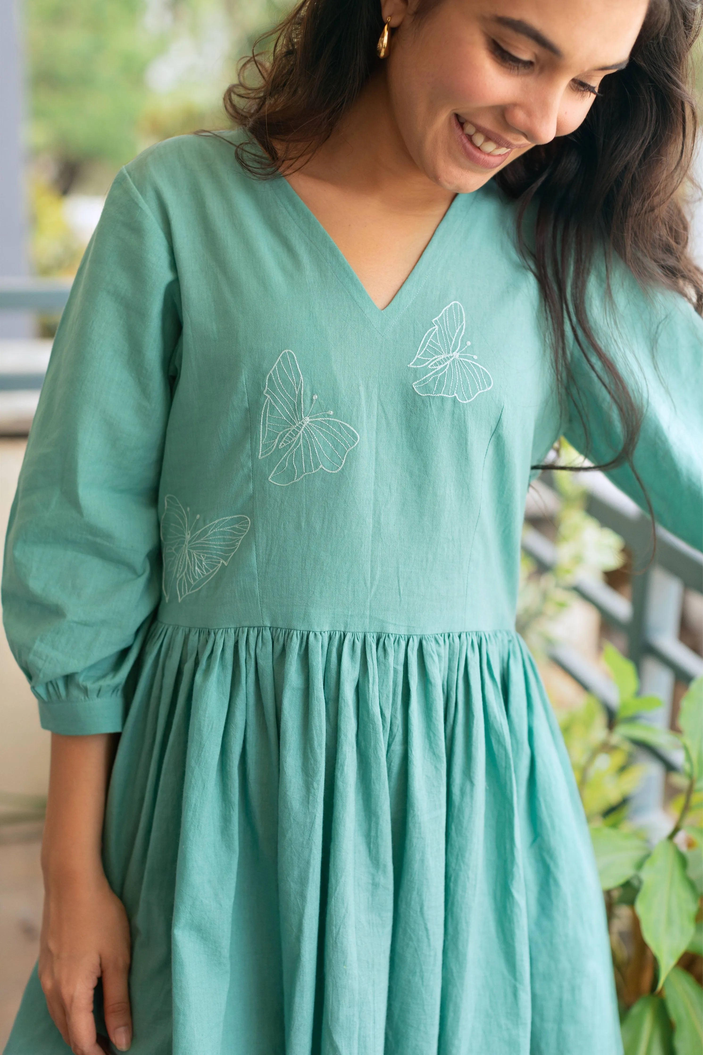 Girl Next Door Green Organic Cotton Dress with Embroidery