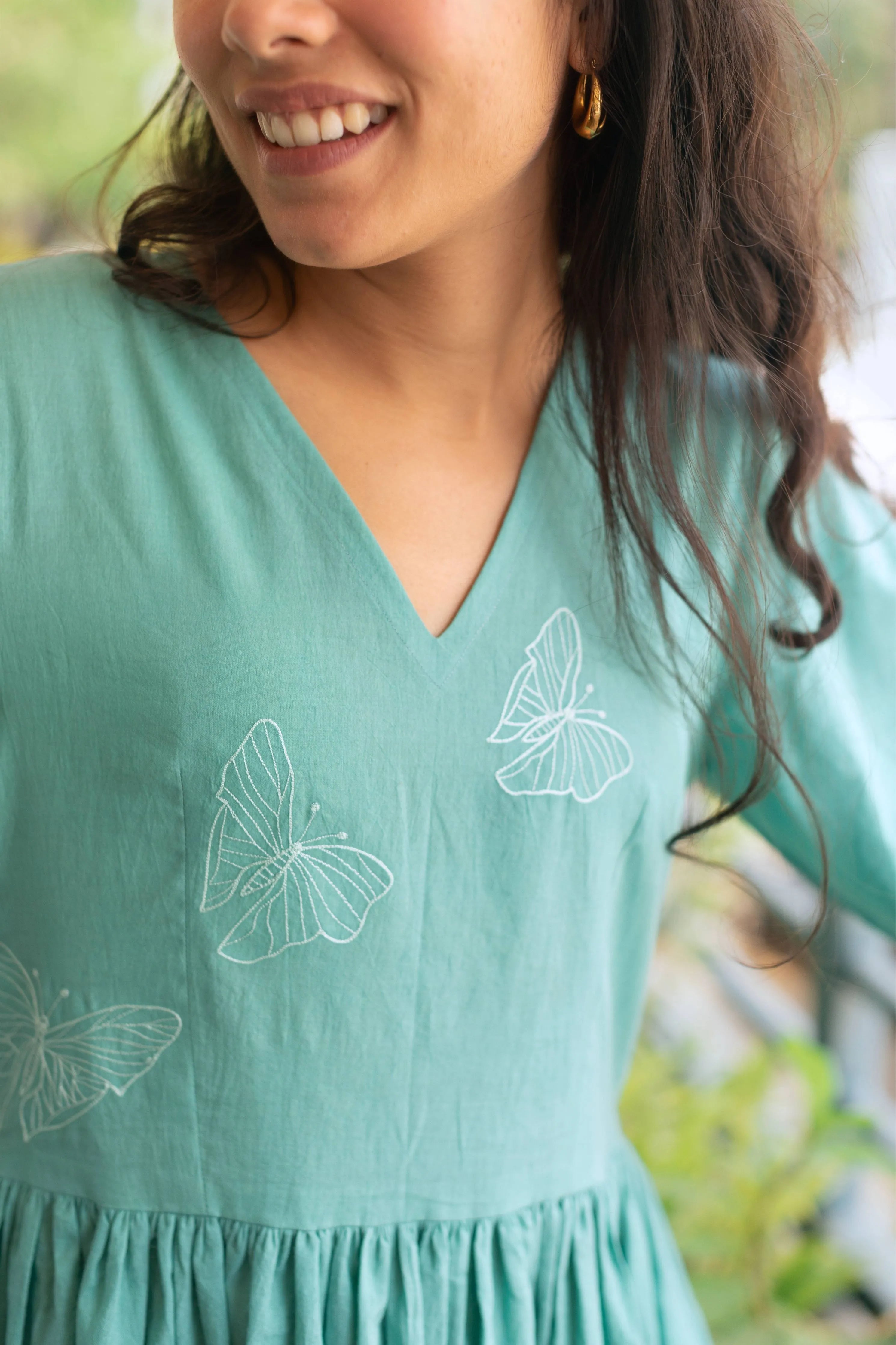 Girl Next Door Green Organic Cotton Dress with Embroidery