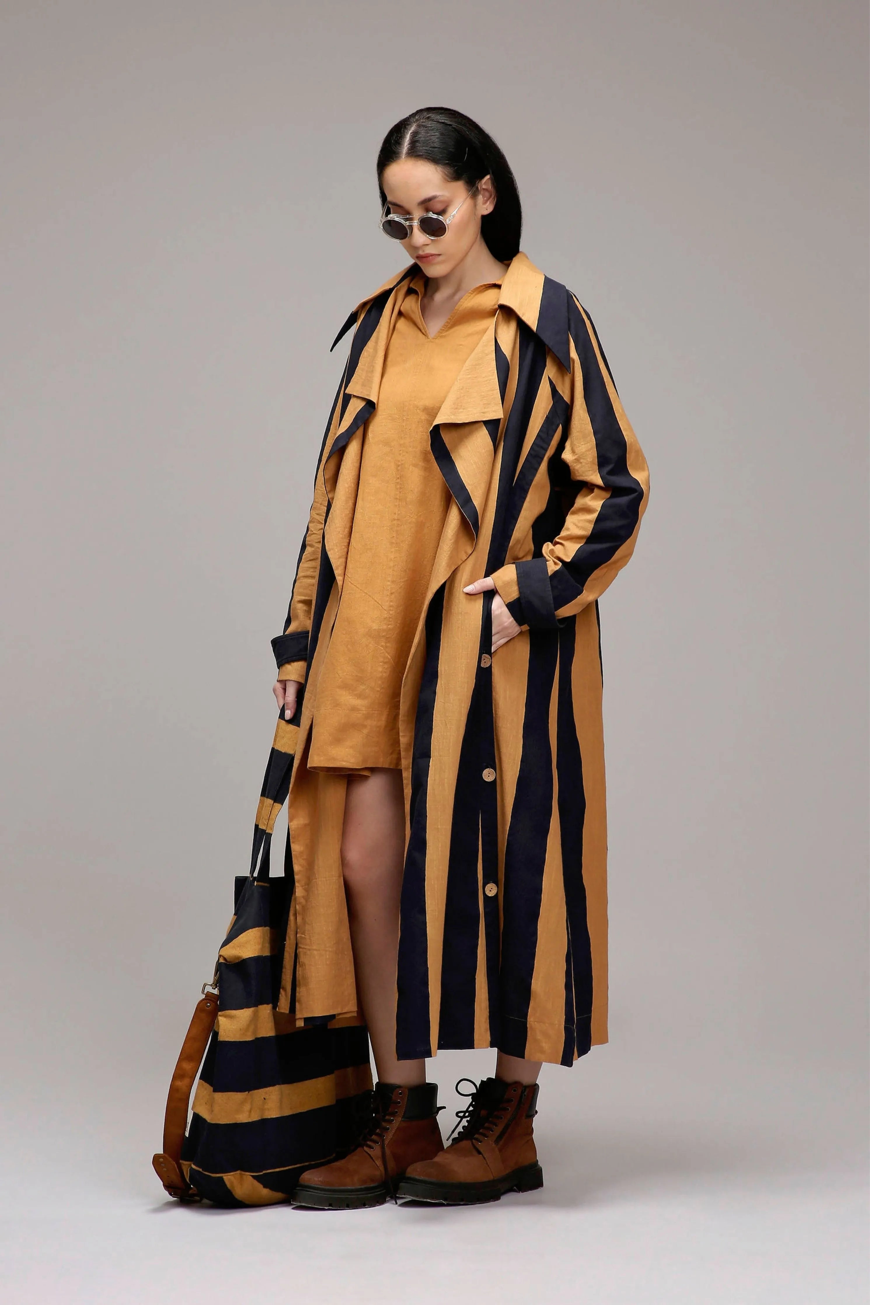 Tan-Brown Jacket & A-Line Shift Dress Set