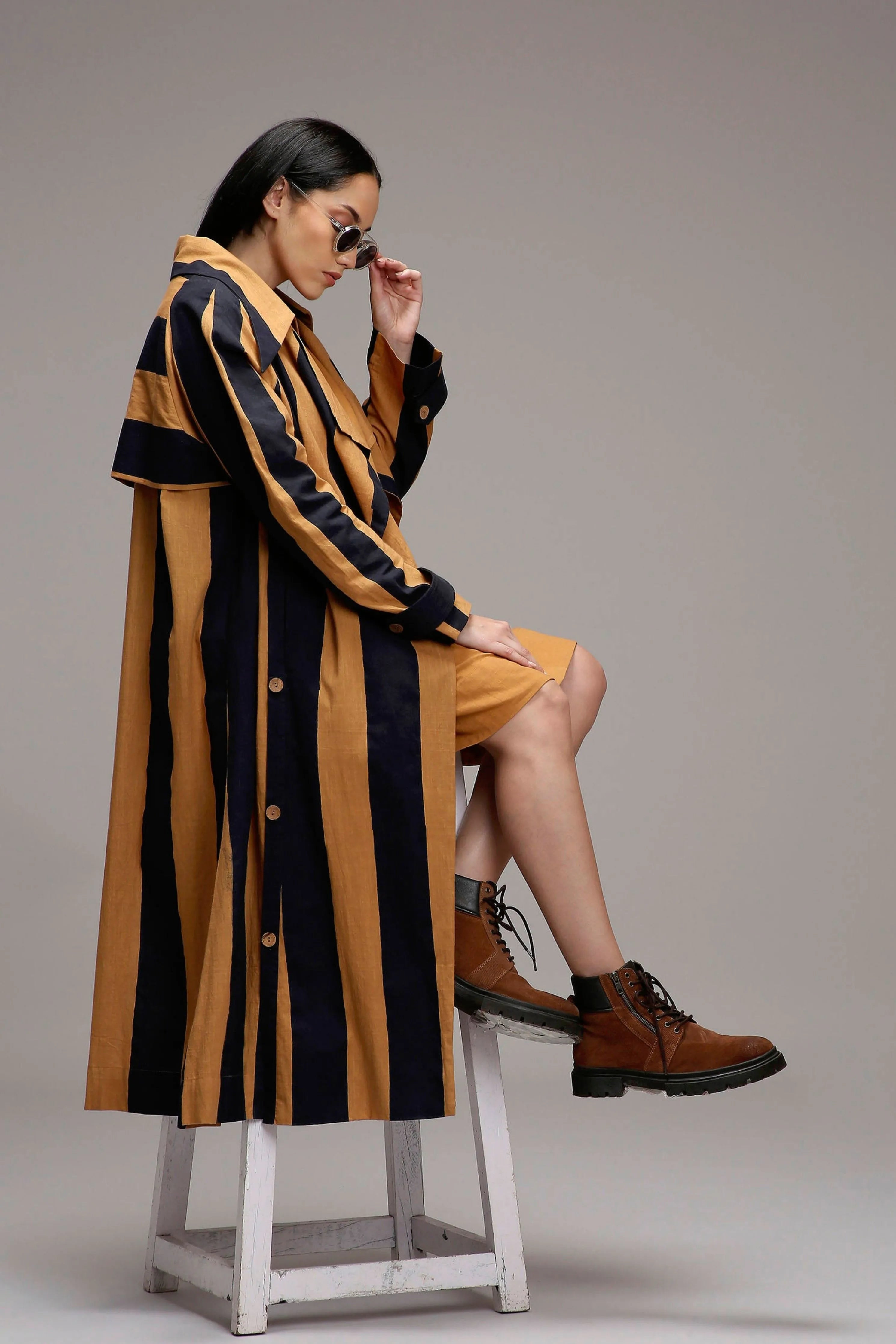 Tan-Brown Jacket & A-Line Shift Dress Set