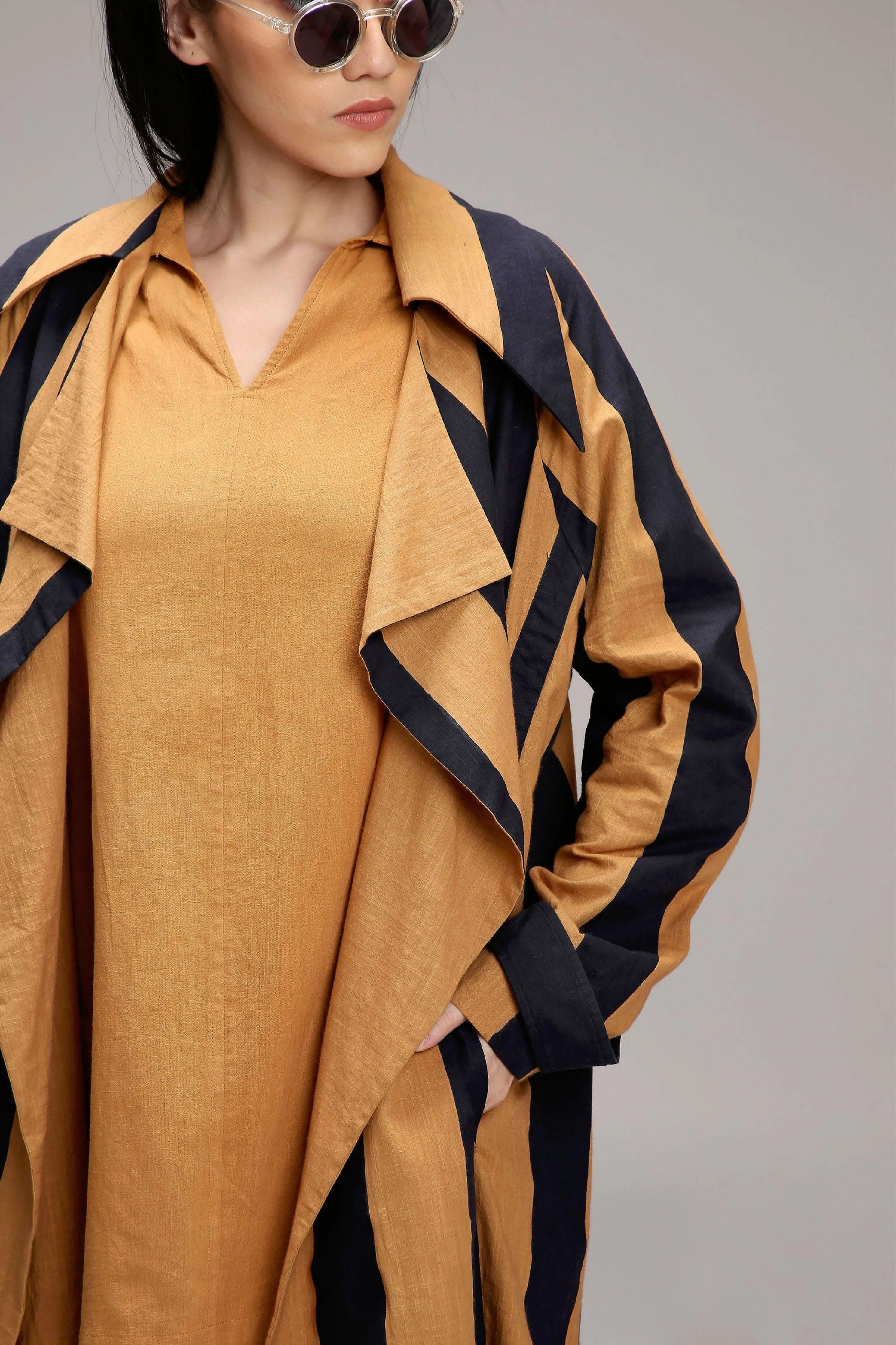 Tan-Brown Jacket & A-Line Shift Dress Set