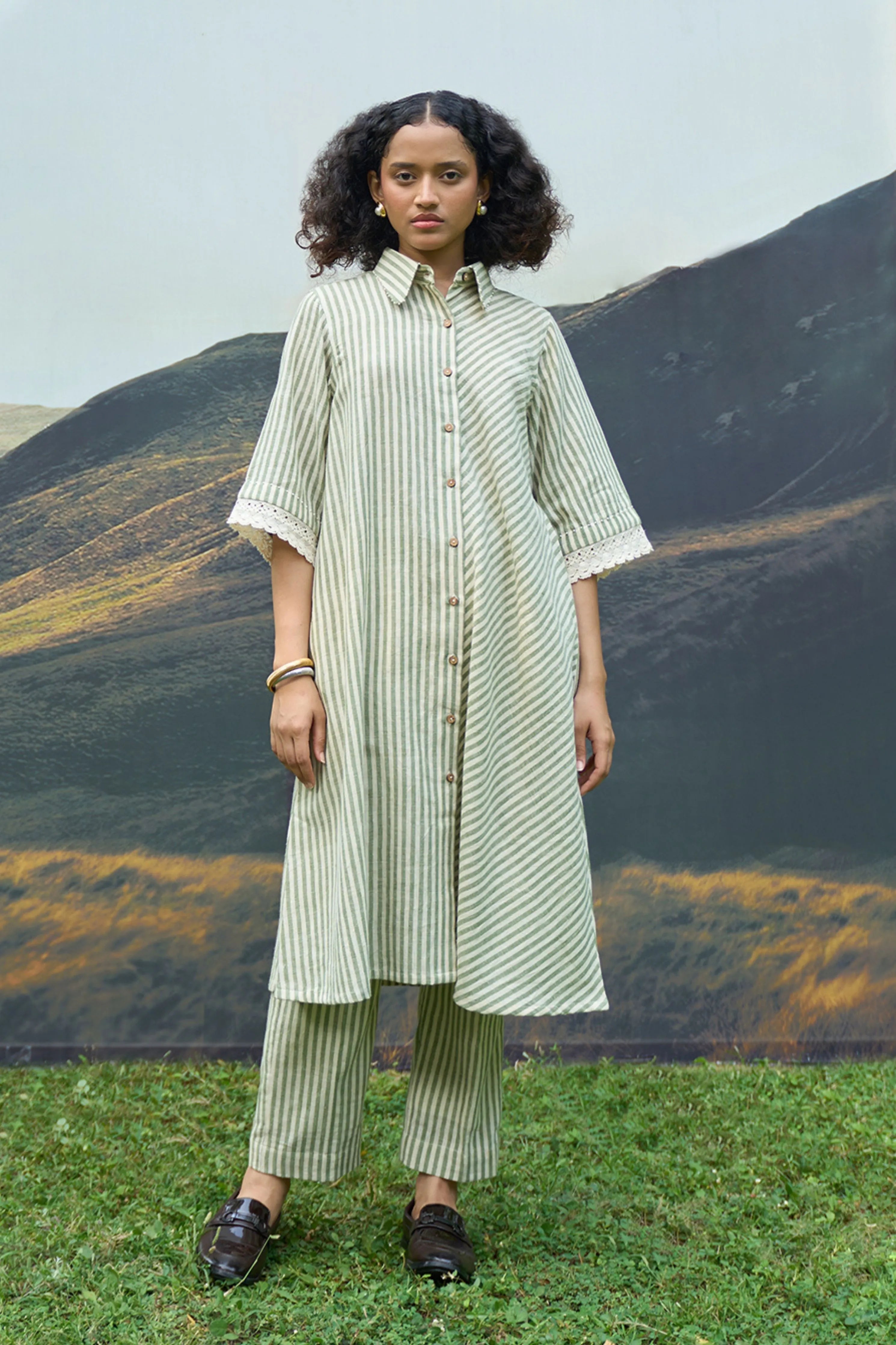 Moss Stripes Tent Shirt Dress