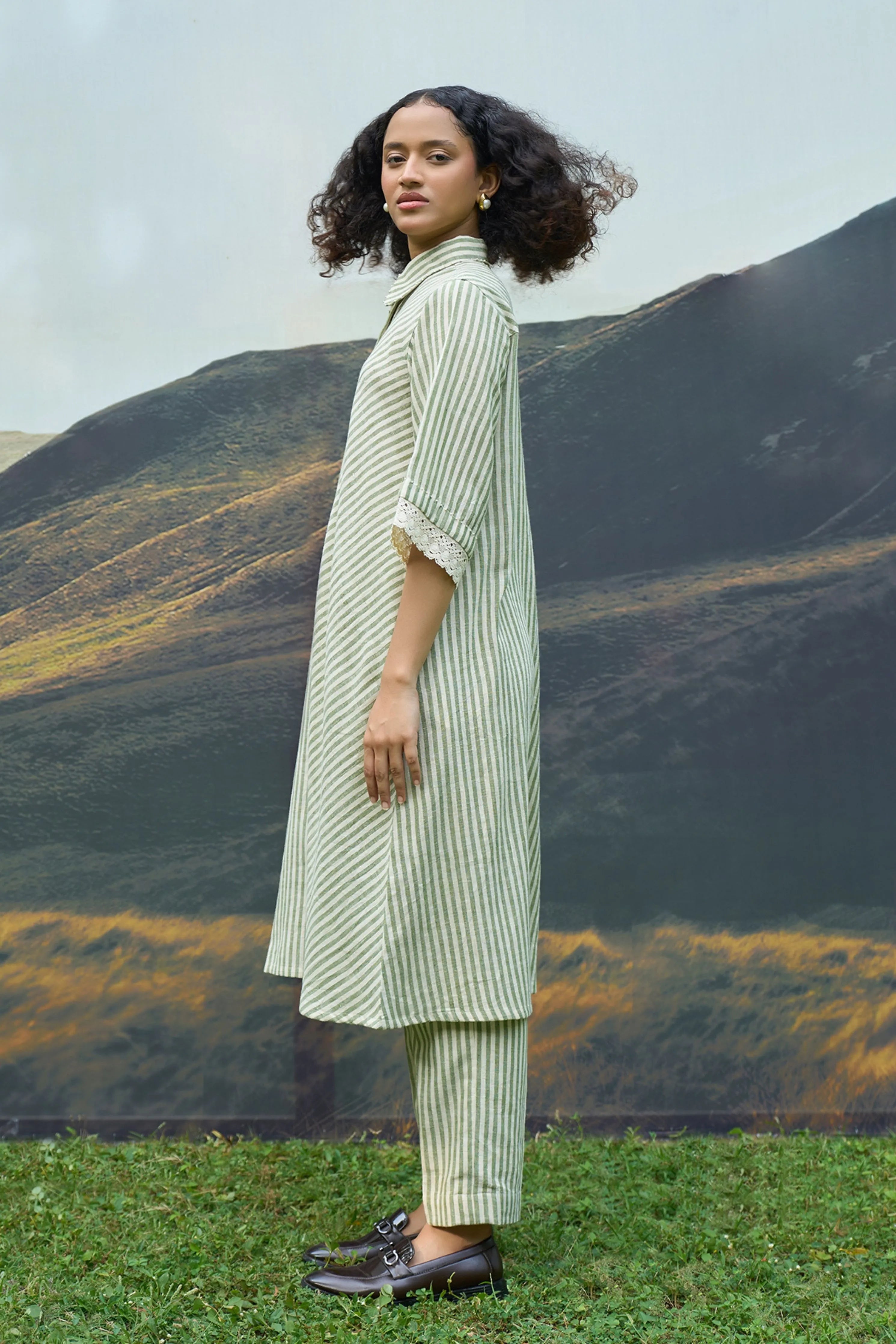 Moss Stripes Tent Shirt Dress