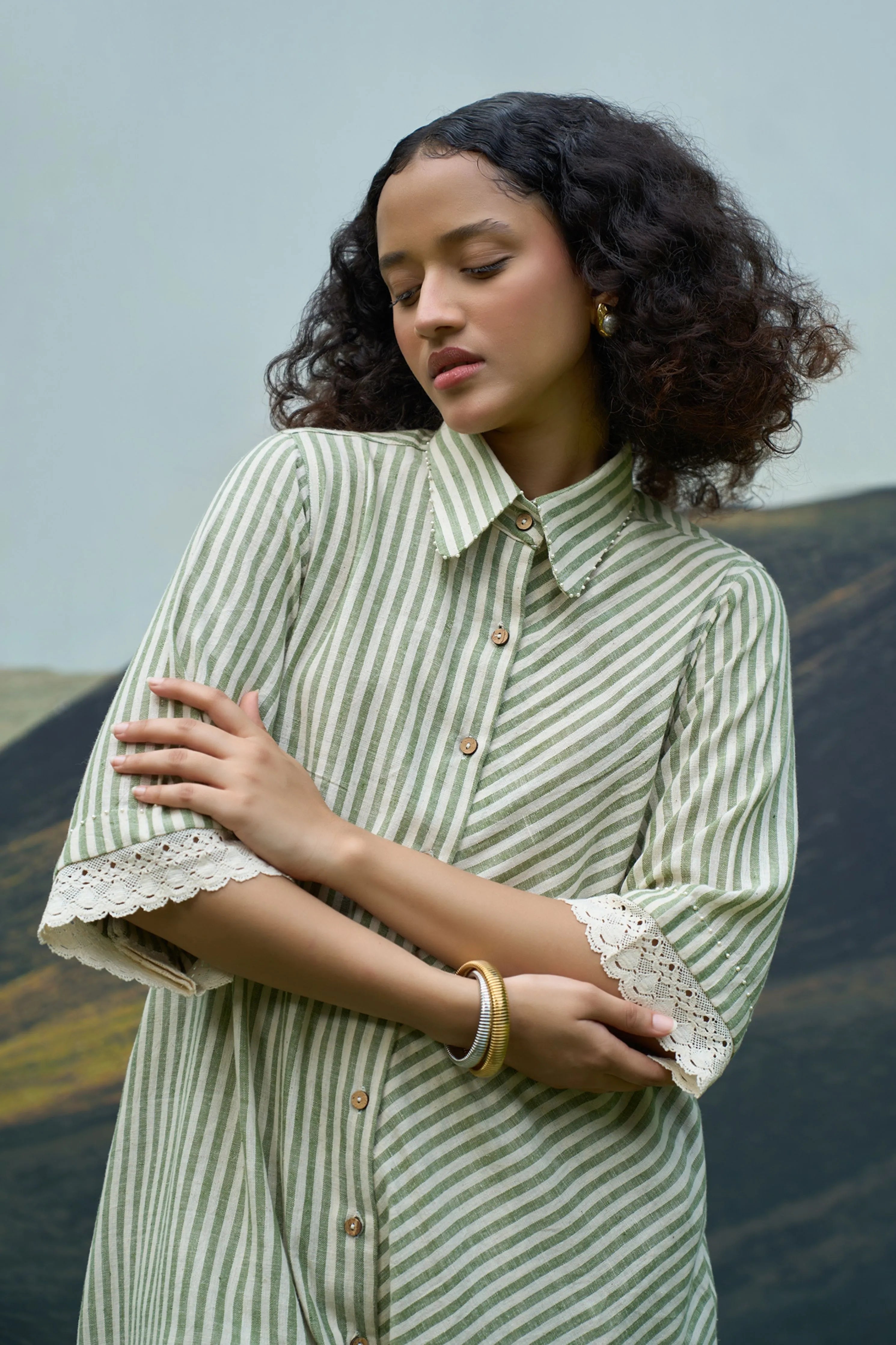 Moss Stripes Tent Shirt Dress