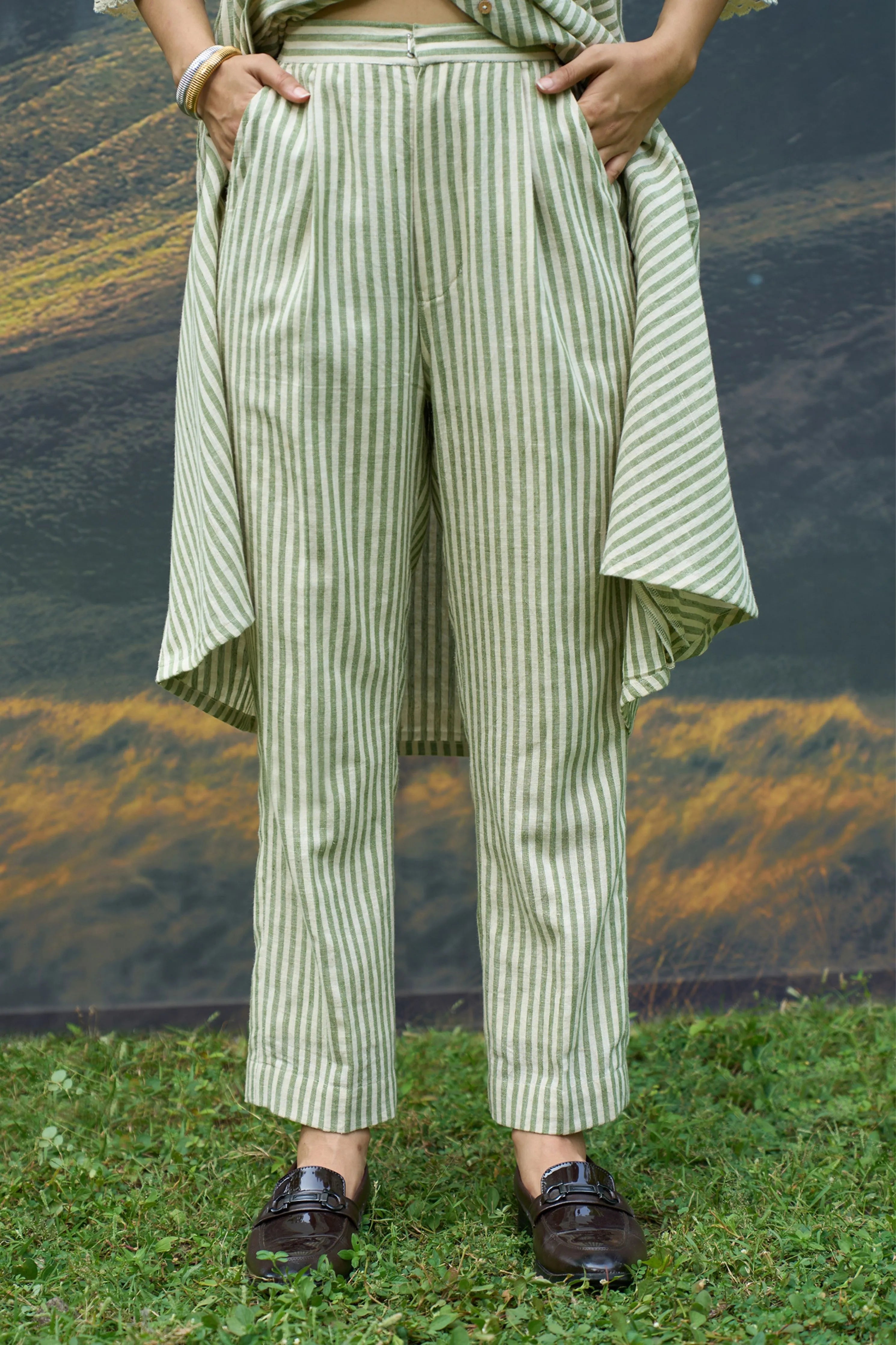 Moss Stripes Tent Shirt Dress