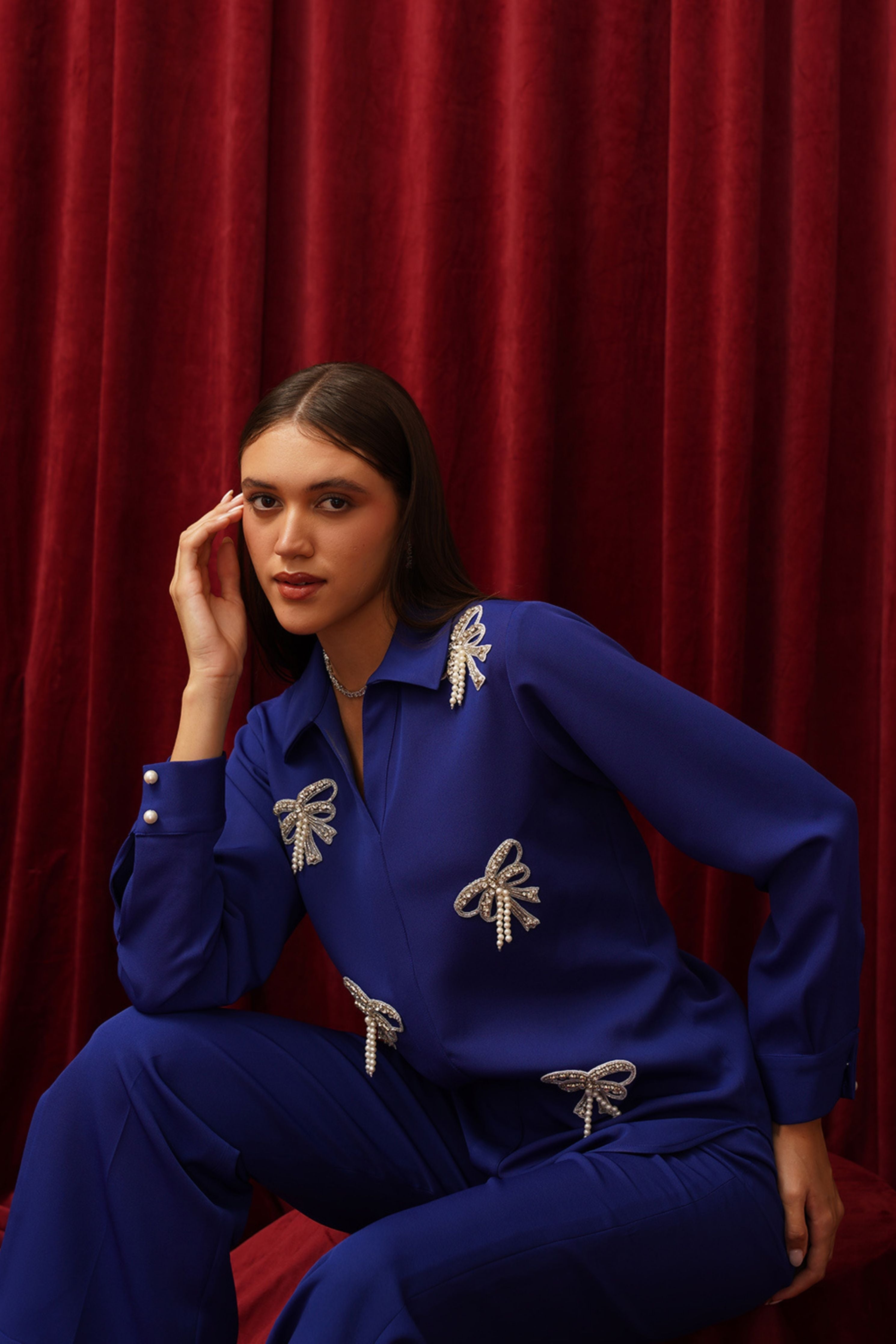 Lady Bow Blue Co-ord Set