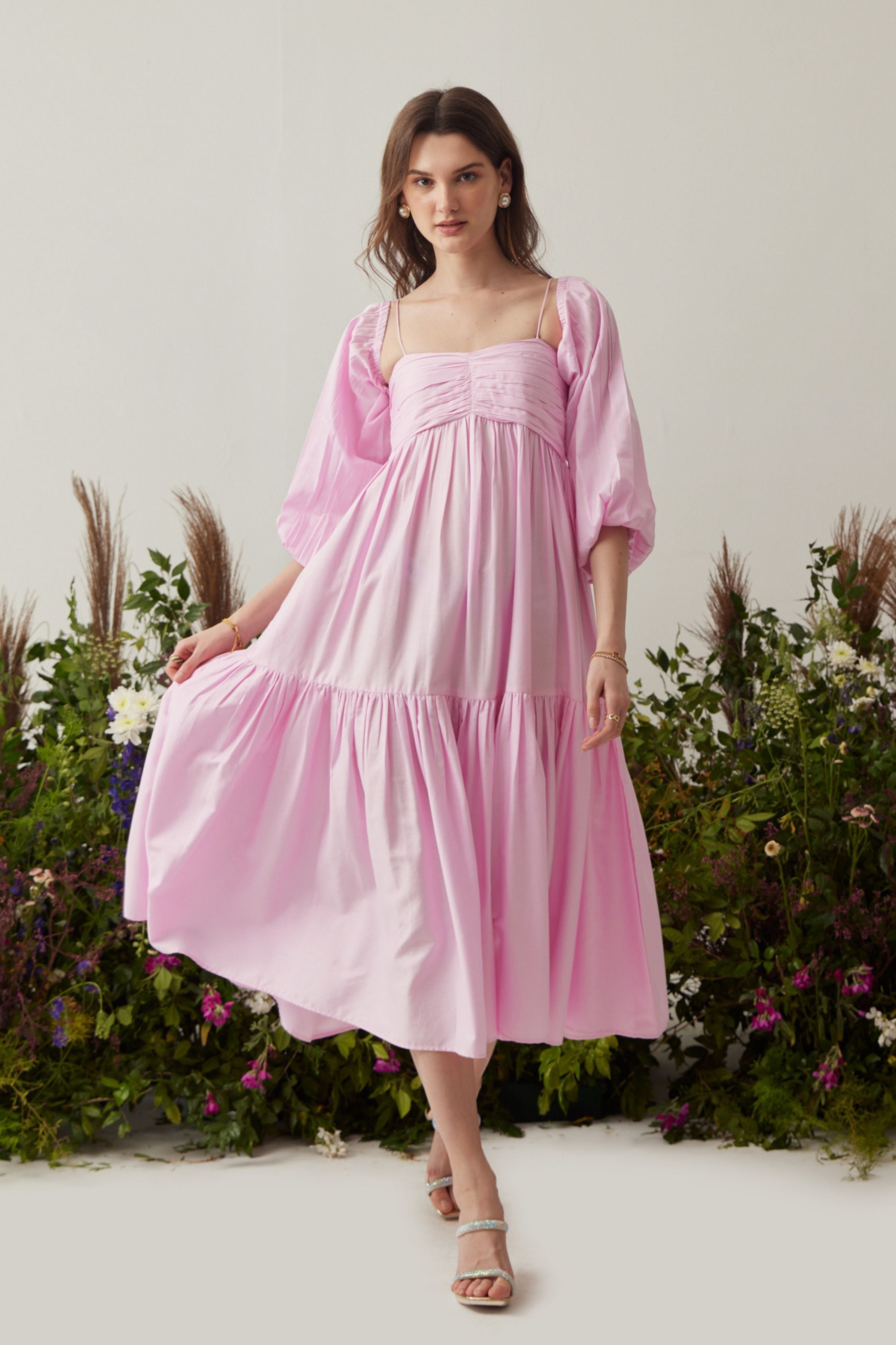 Lea Pink Dress with detachable sleeves