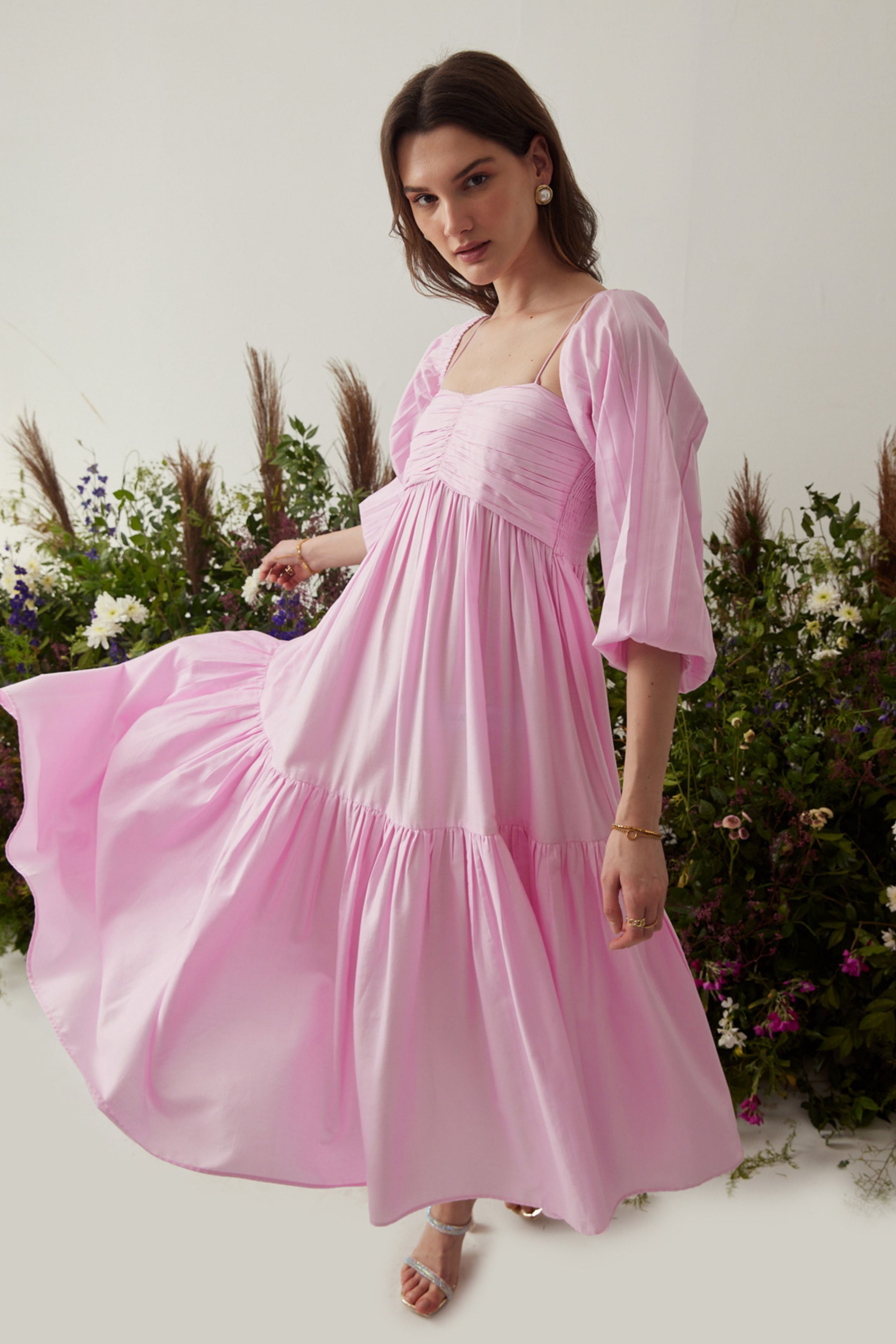 Lea Pink Dress with detachable sleeves