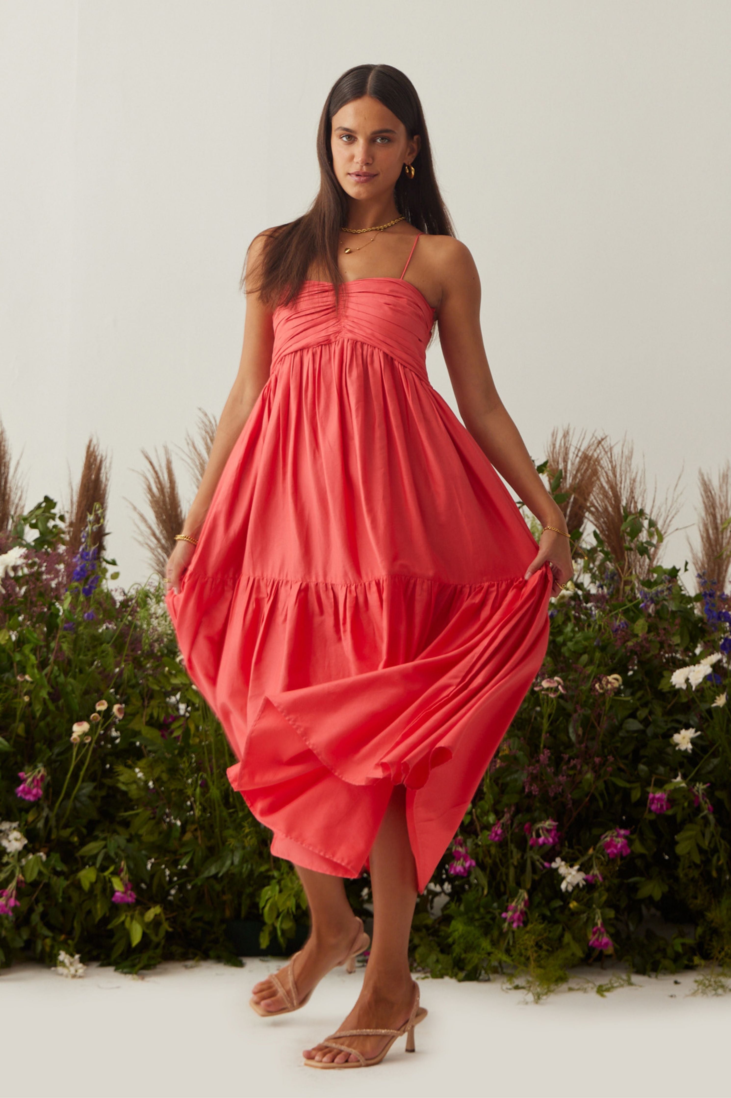 Lea Red Dress with detachable sleeves
