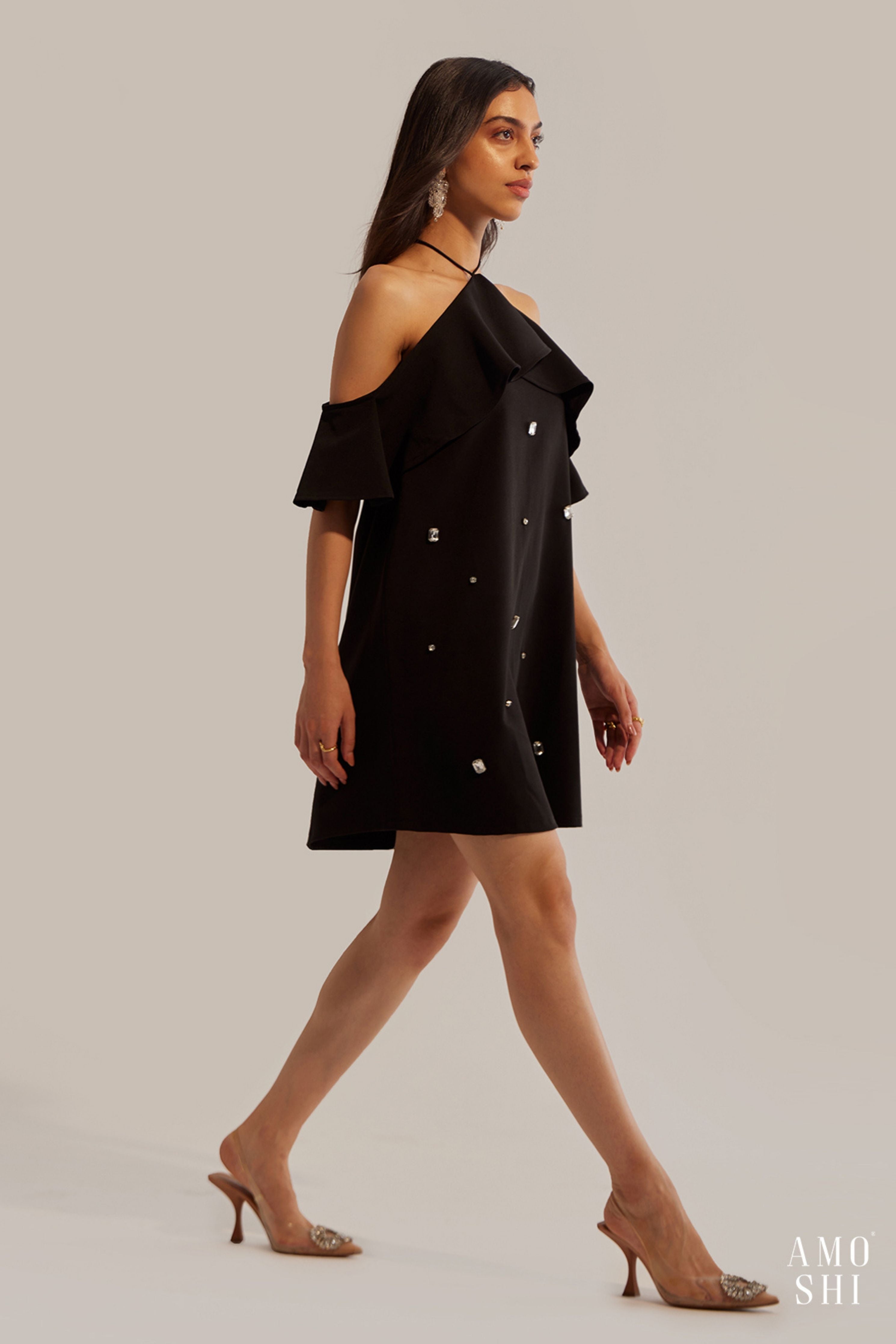 Rene Black Halter Mini Dress