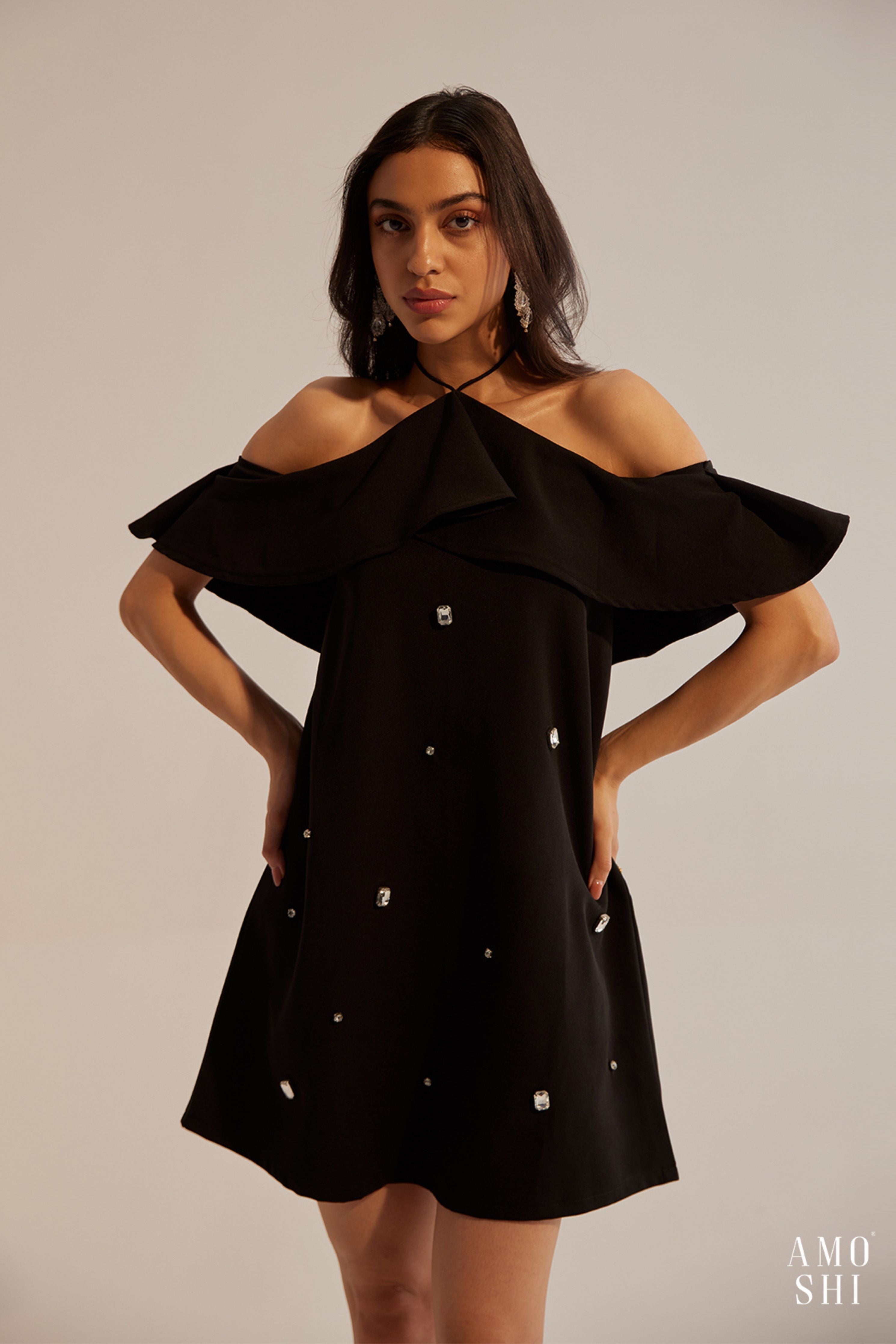 Rene Black Halter Mini Dress