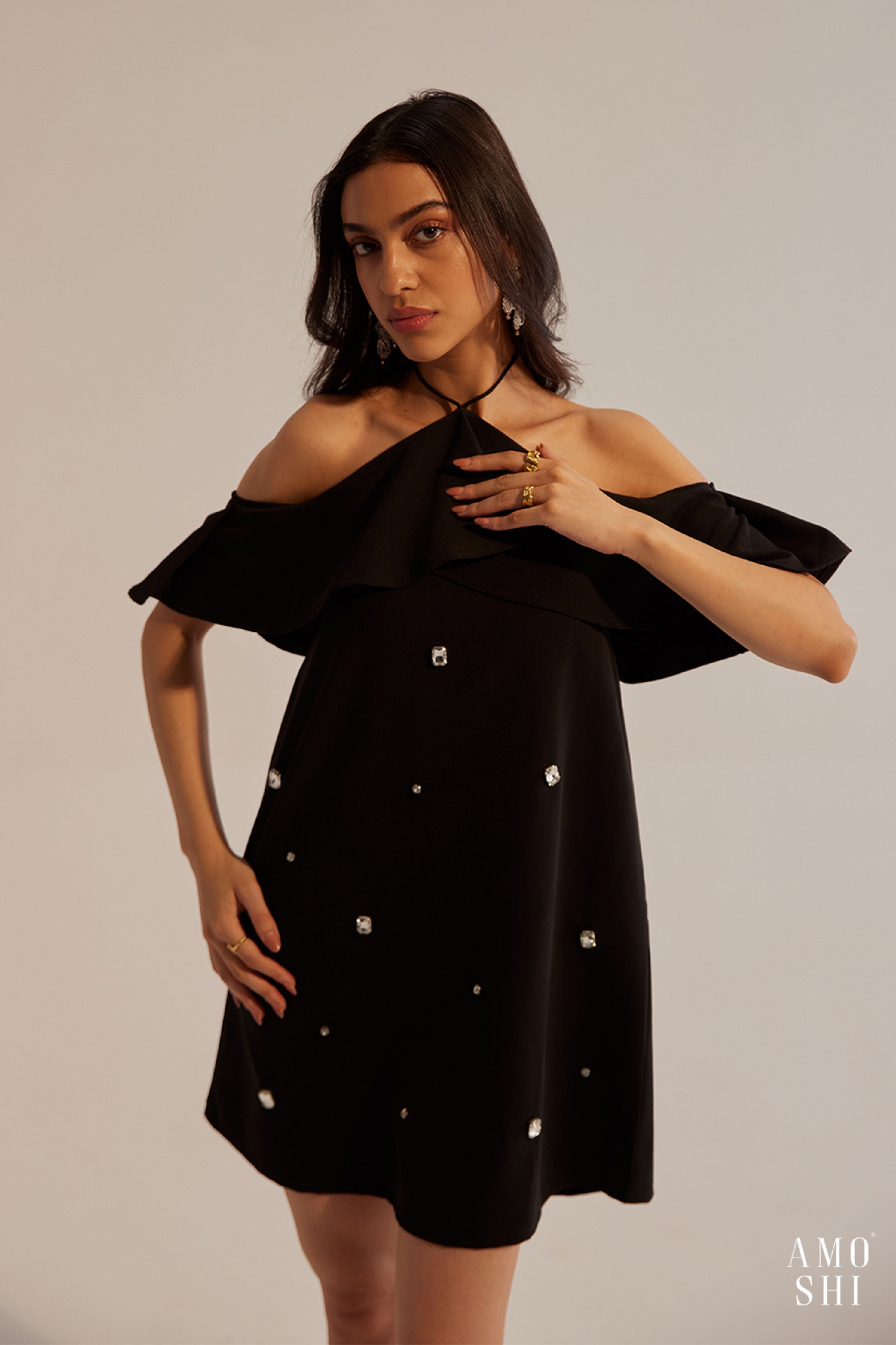 Rene Black Halter Mini Dress