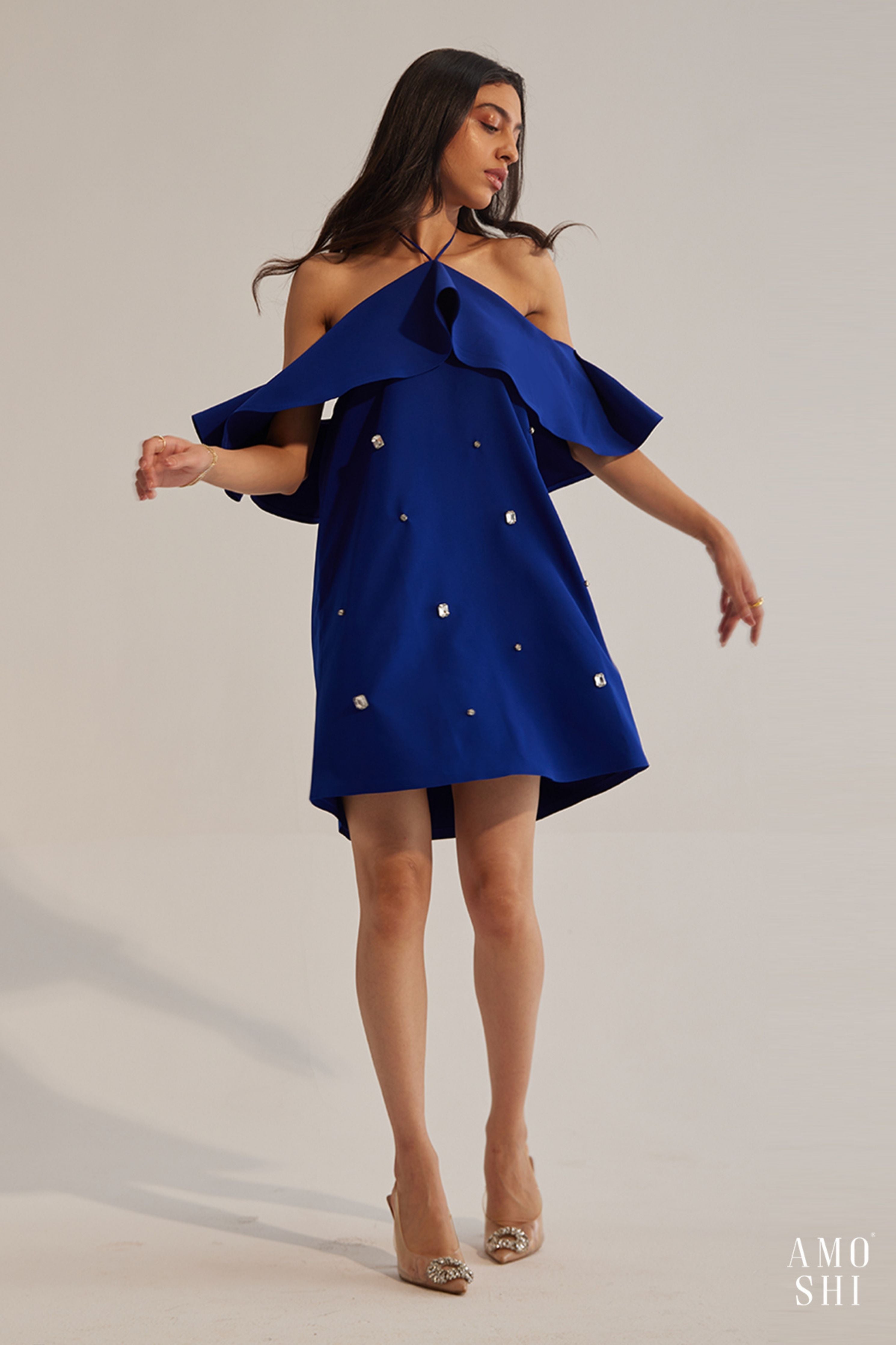Rene Blue Halter Mini Dress
