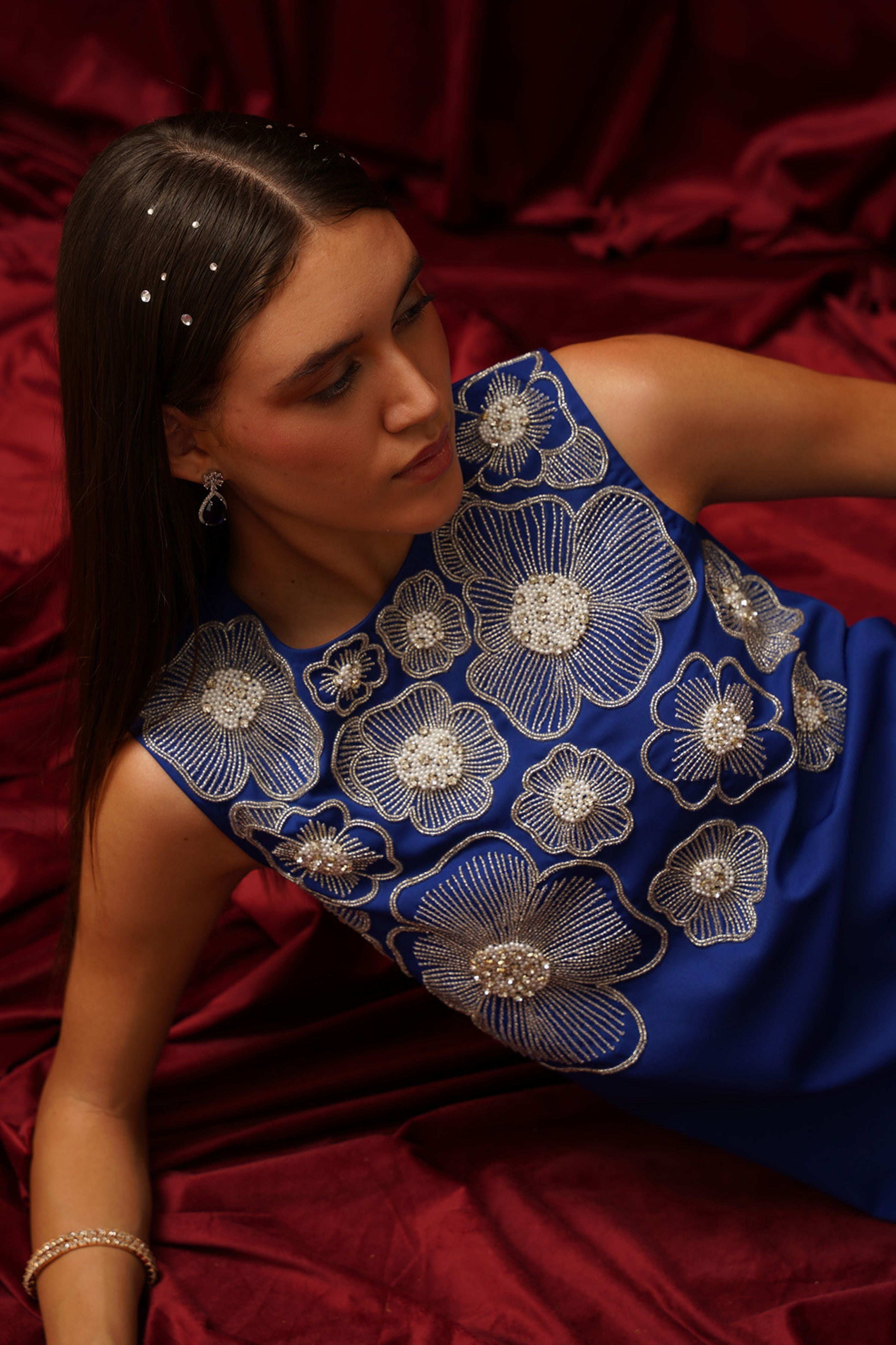 Rosette Blue Mini Dress