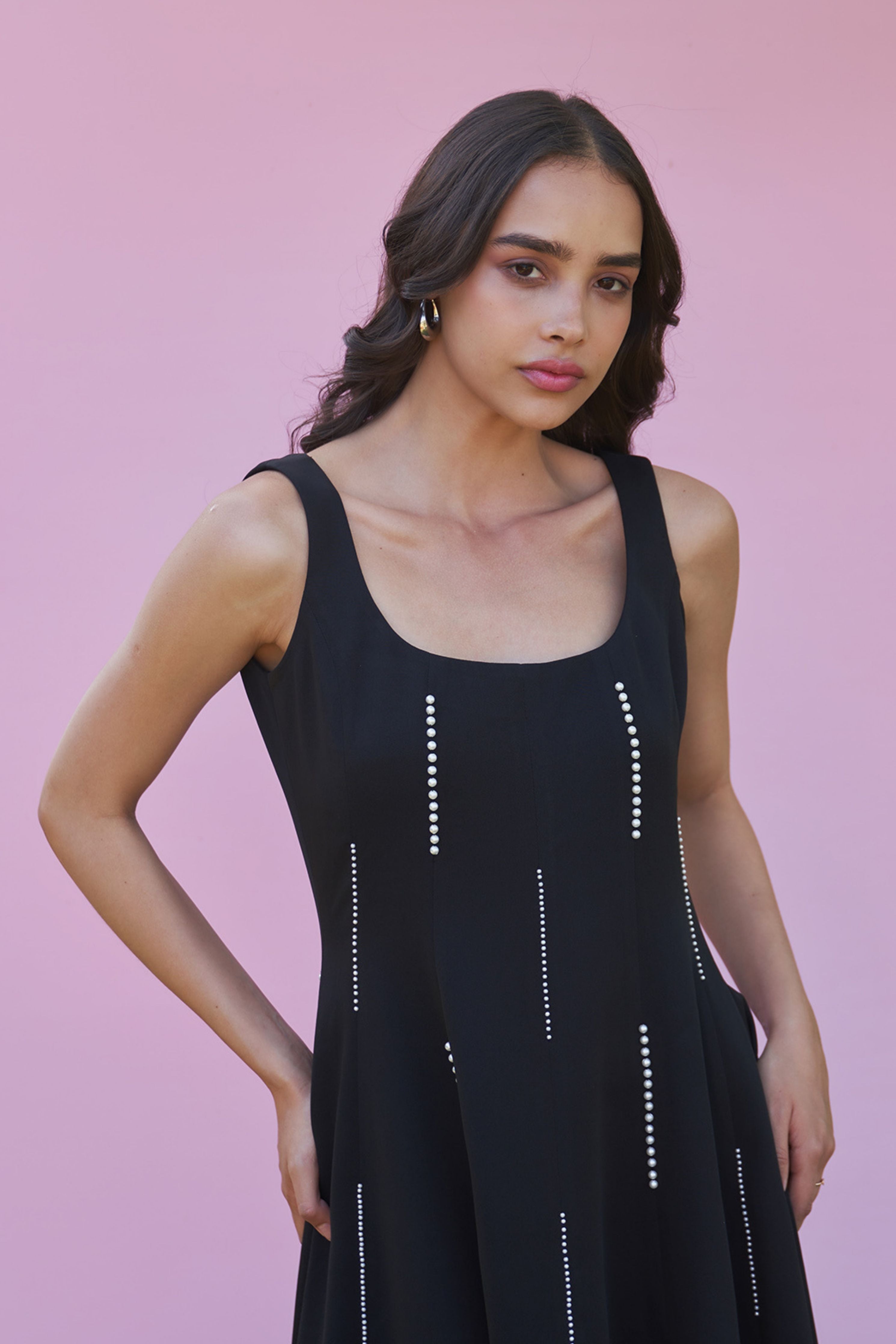 Caroline Black Midi Dress