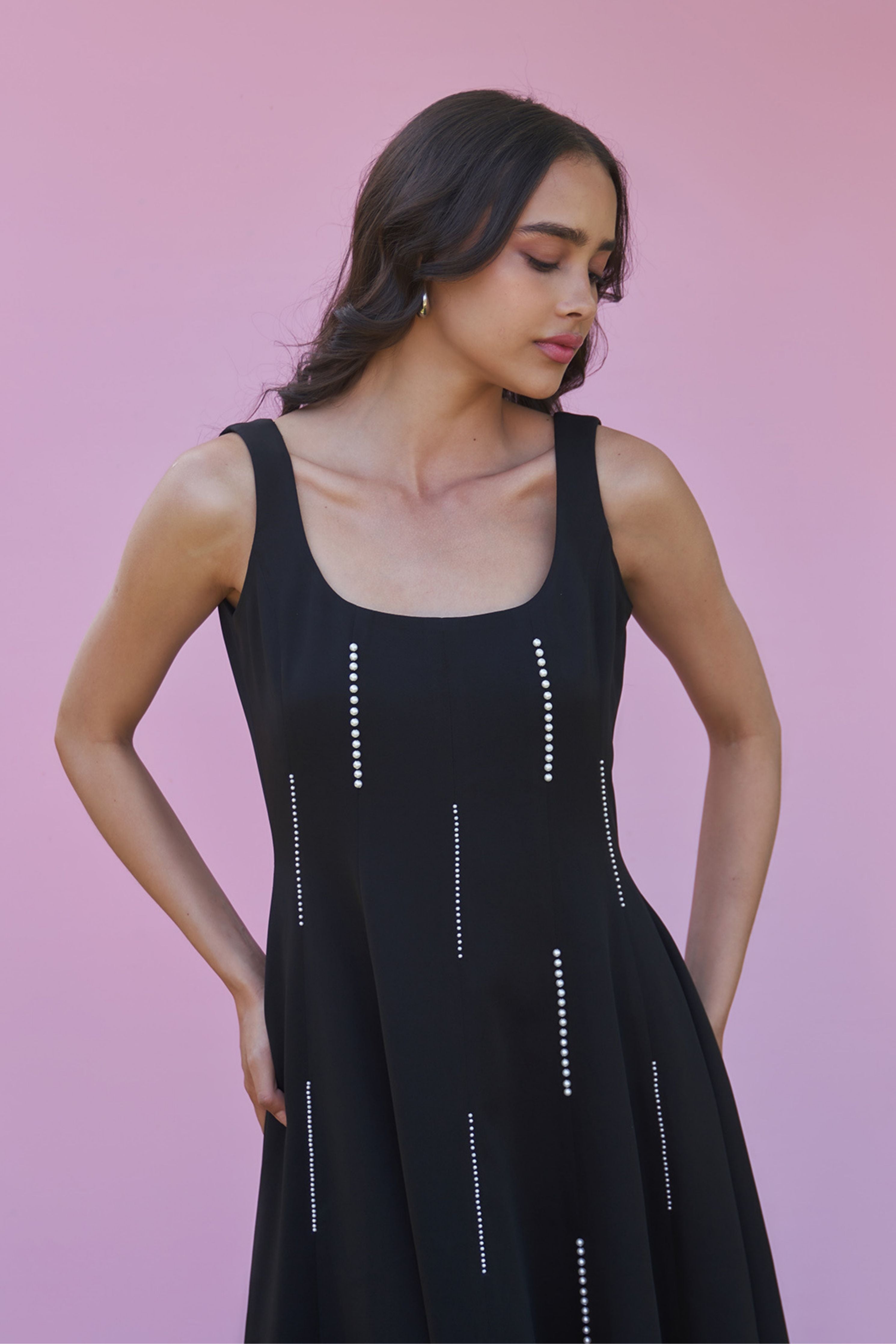 Caroline Black Midi Dress