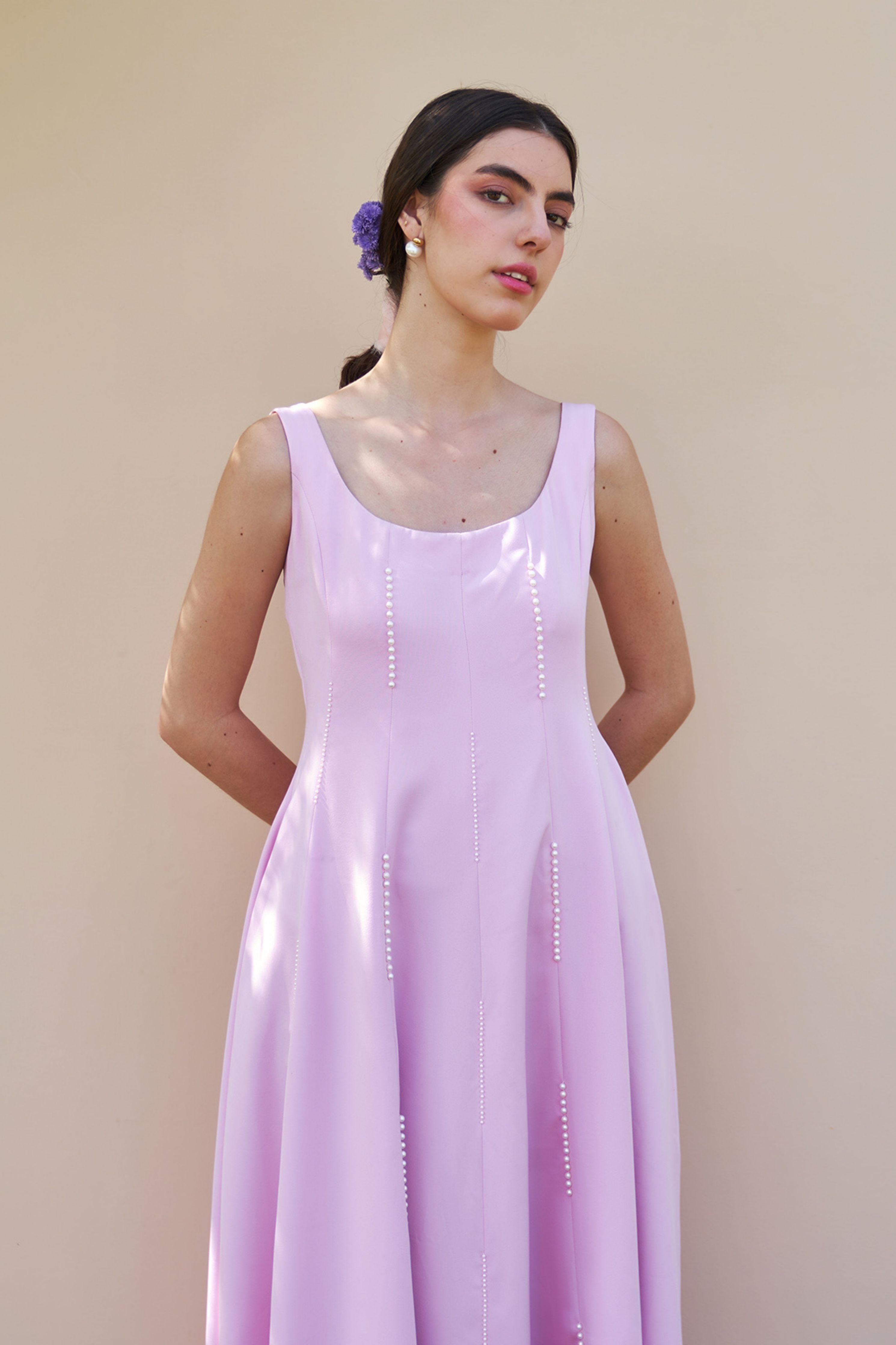 Caroline Baby Pink Midi Dress