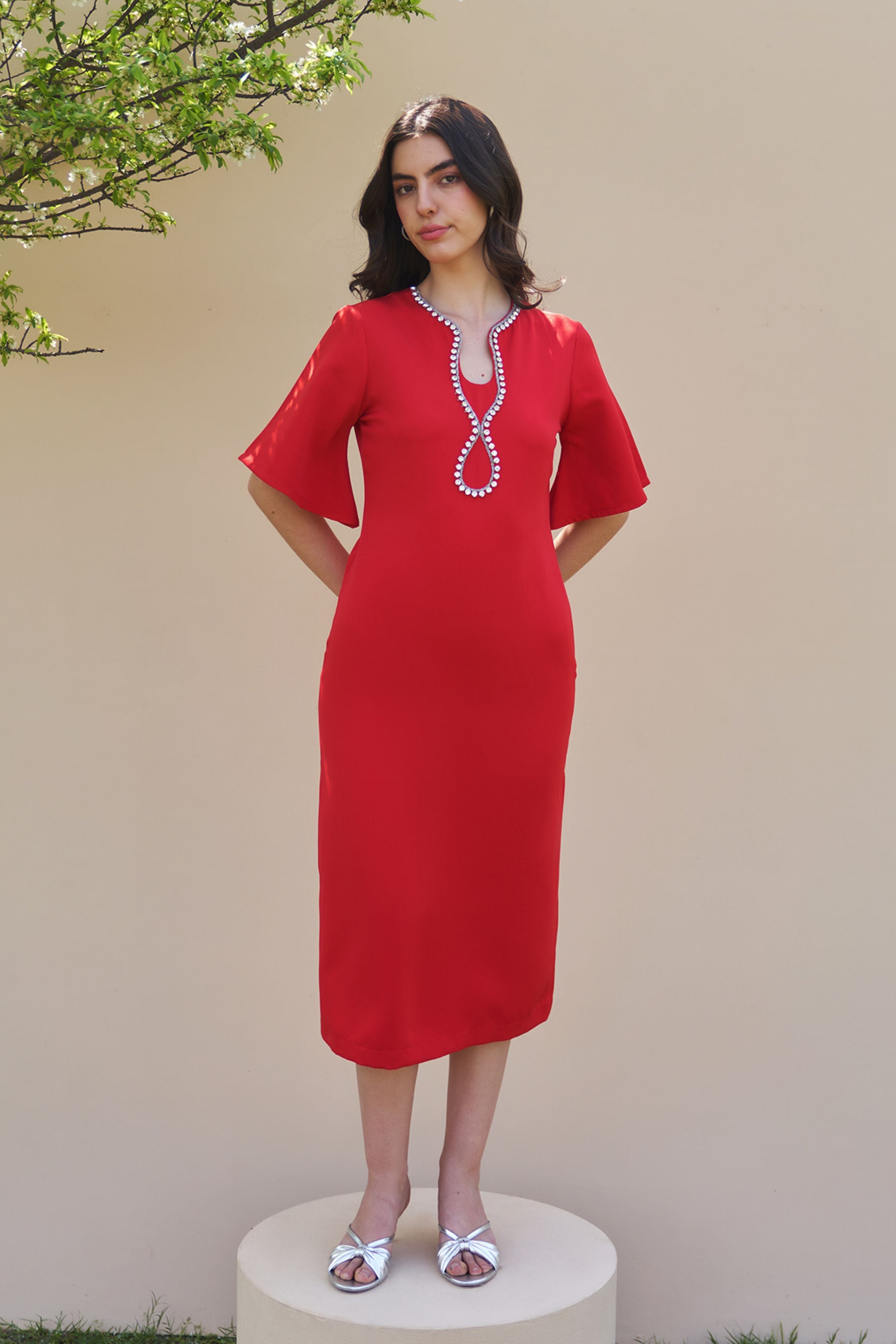 Dewdrop Red Midi Dress