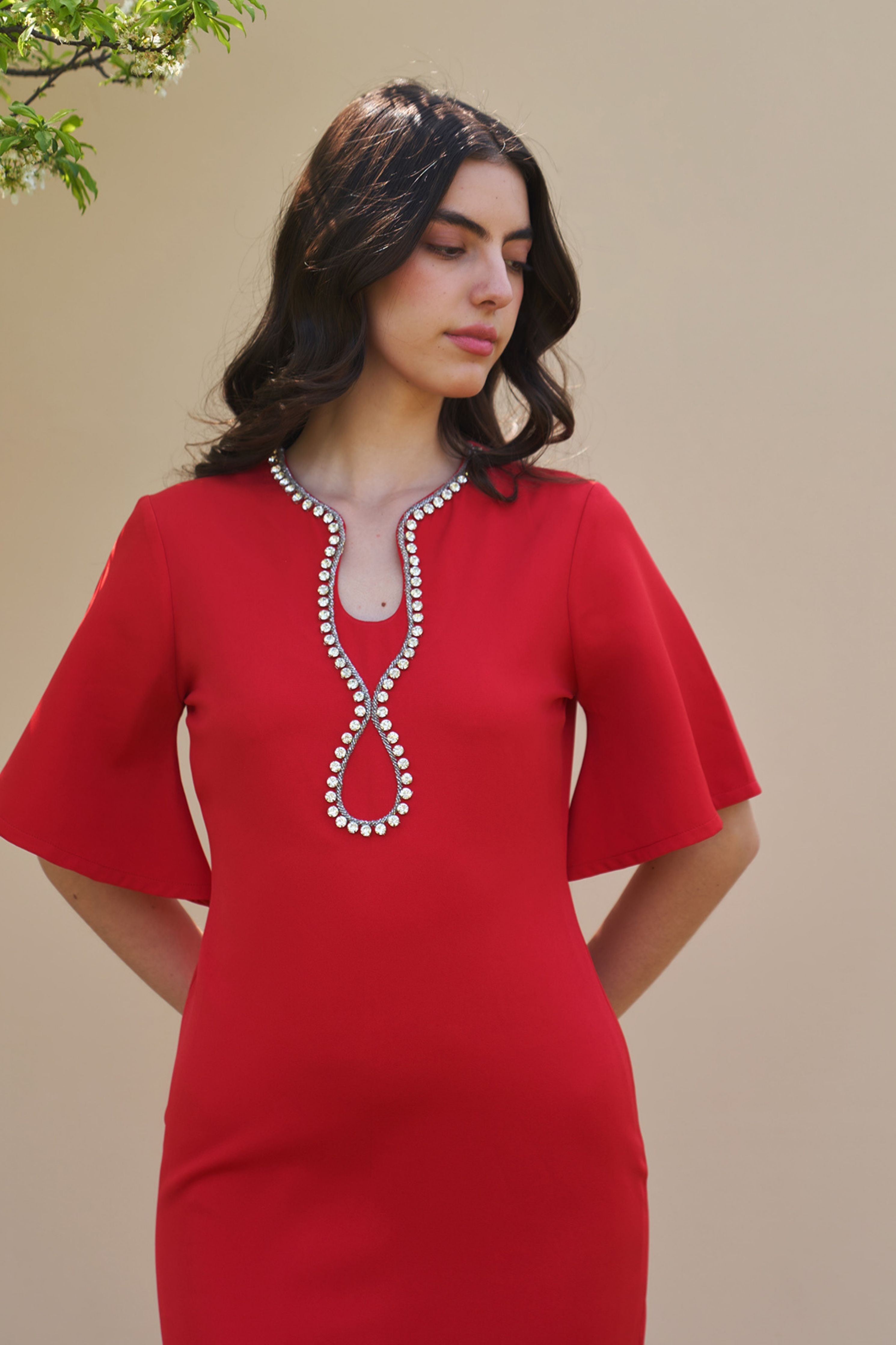Dewdrop Red Midi Dress