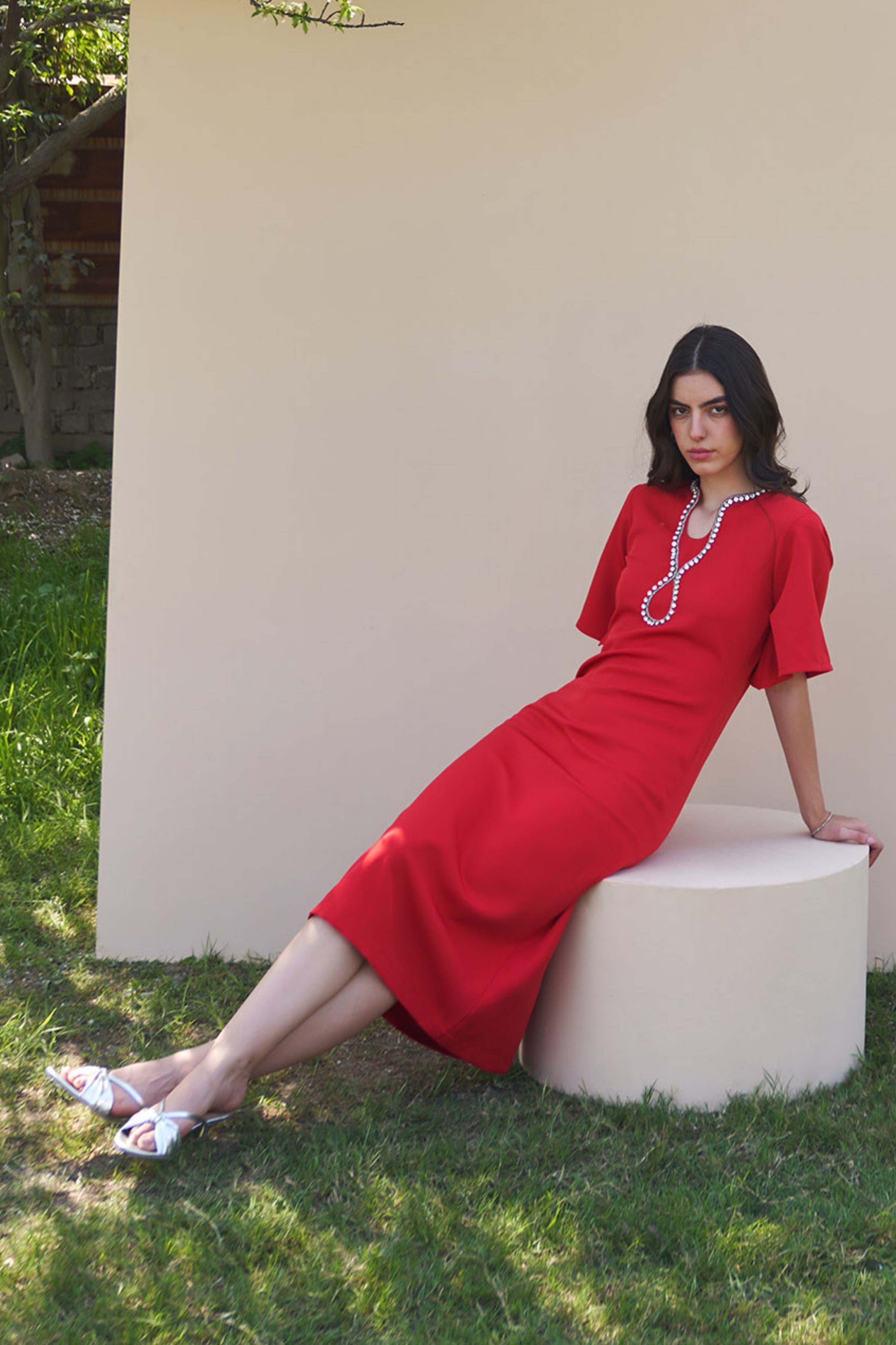 Dewdrop Red Midi Dress