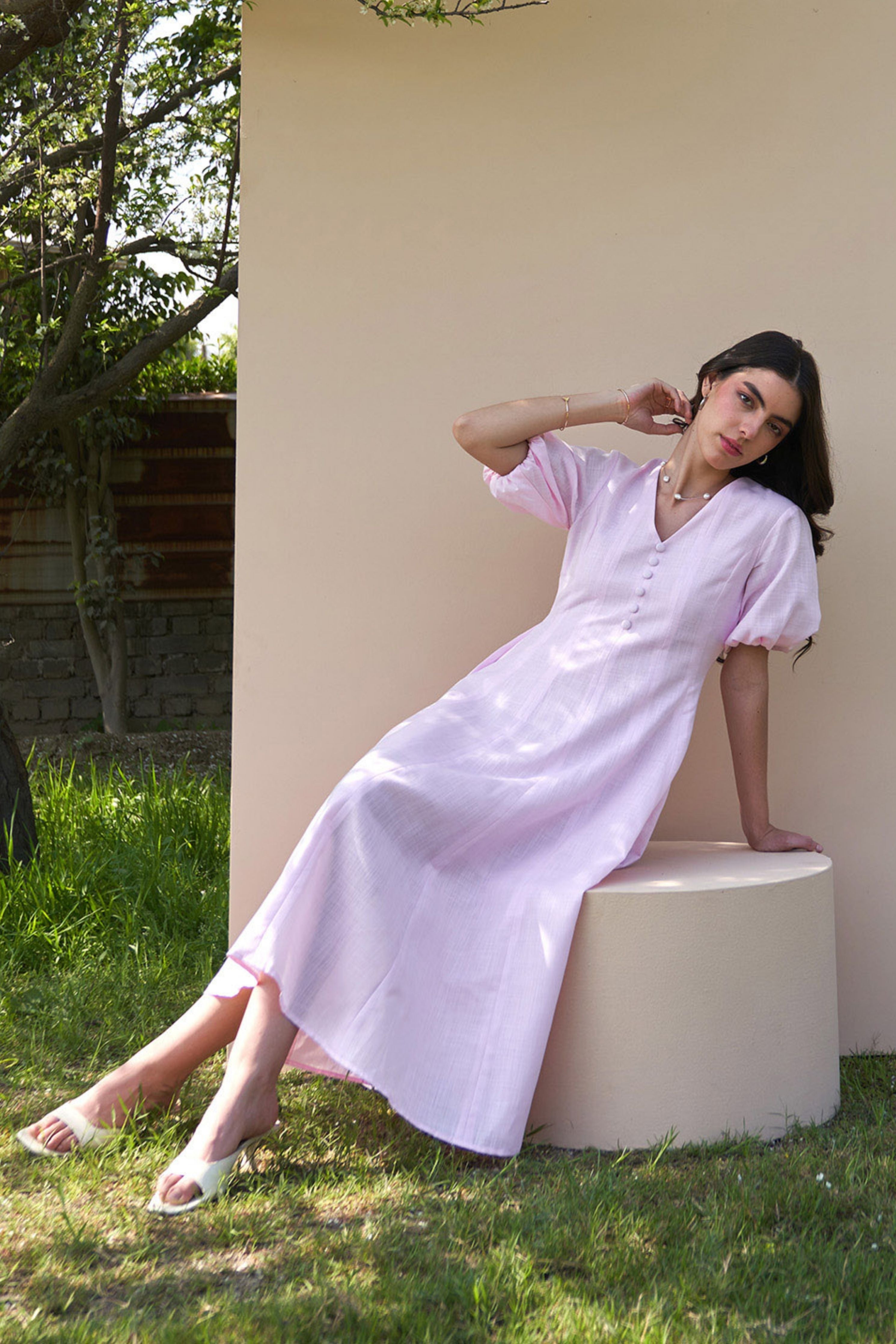 Pia Baby Pink Midi Dress
