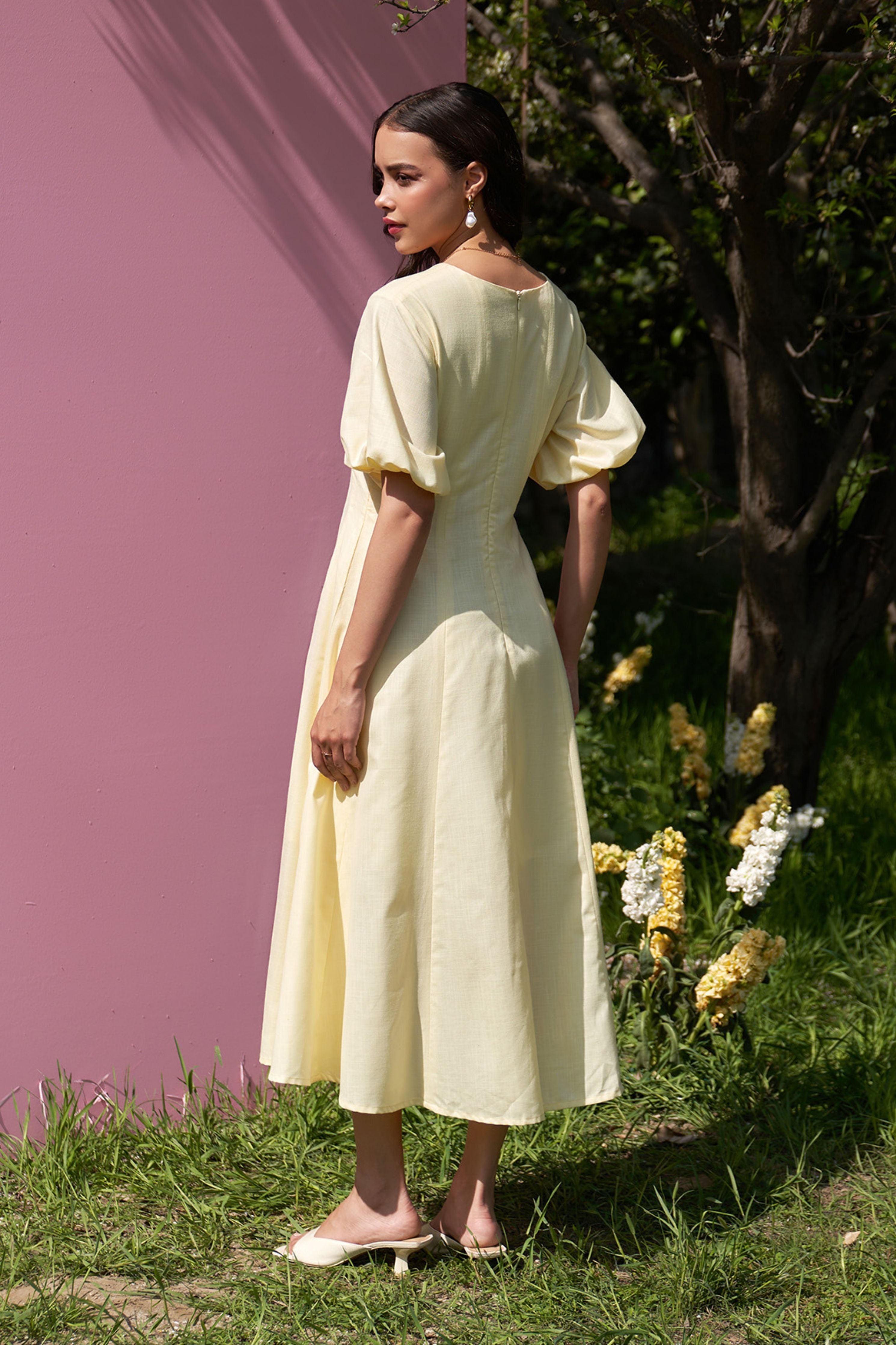 Pia Butter Yellow Midi Dress