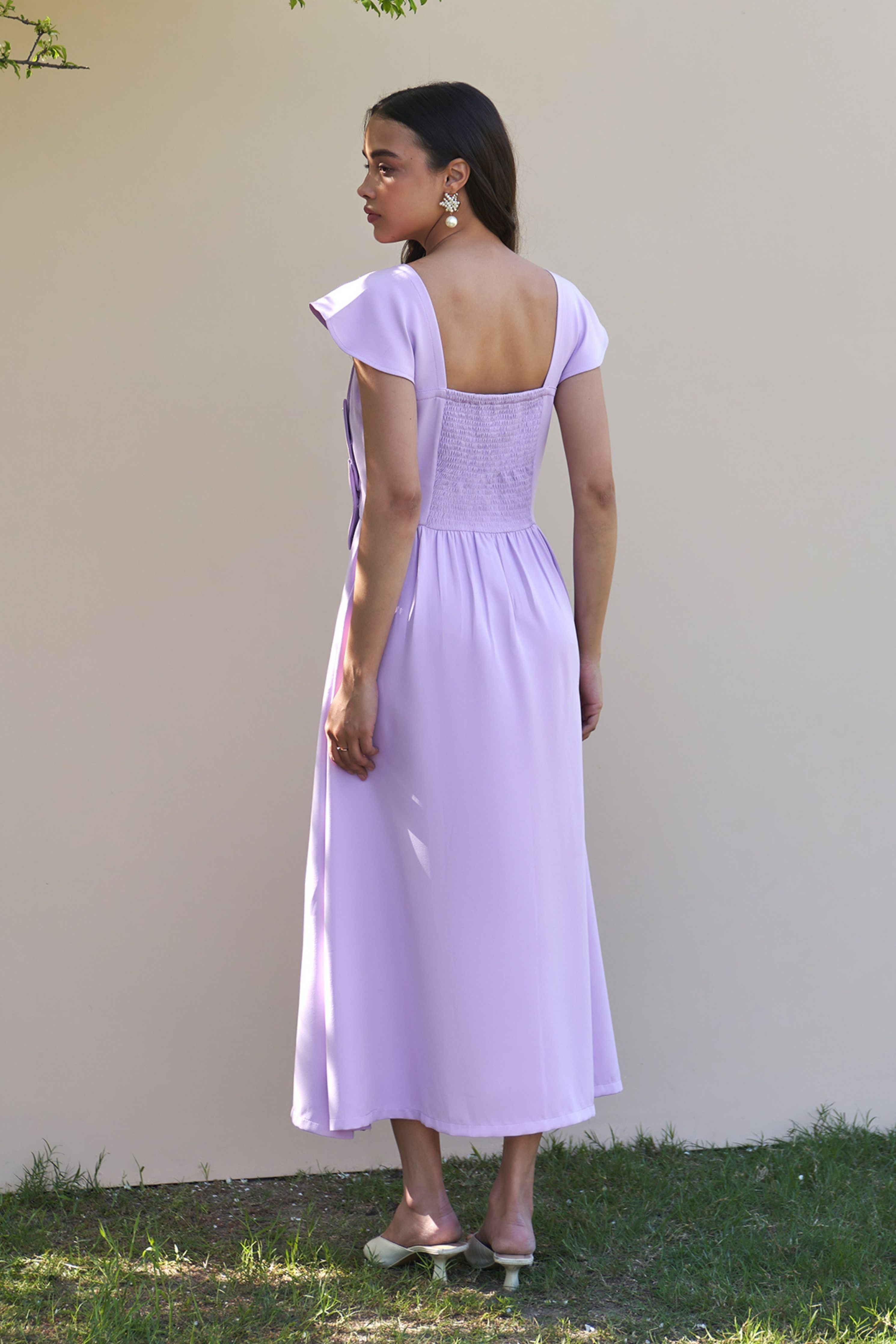 3 Bow Lilac Midi Dress