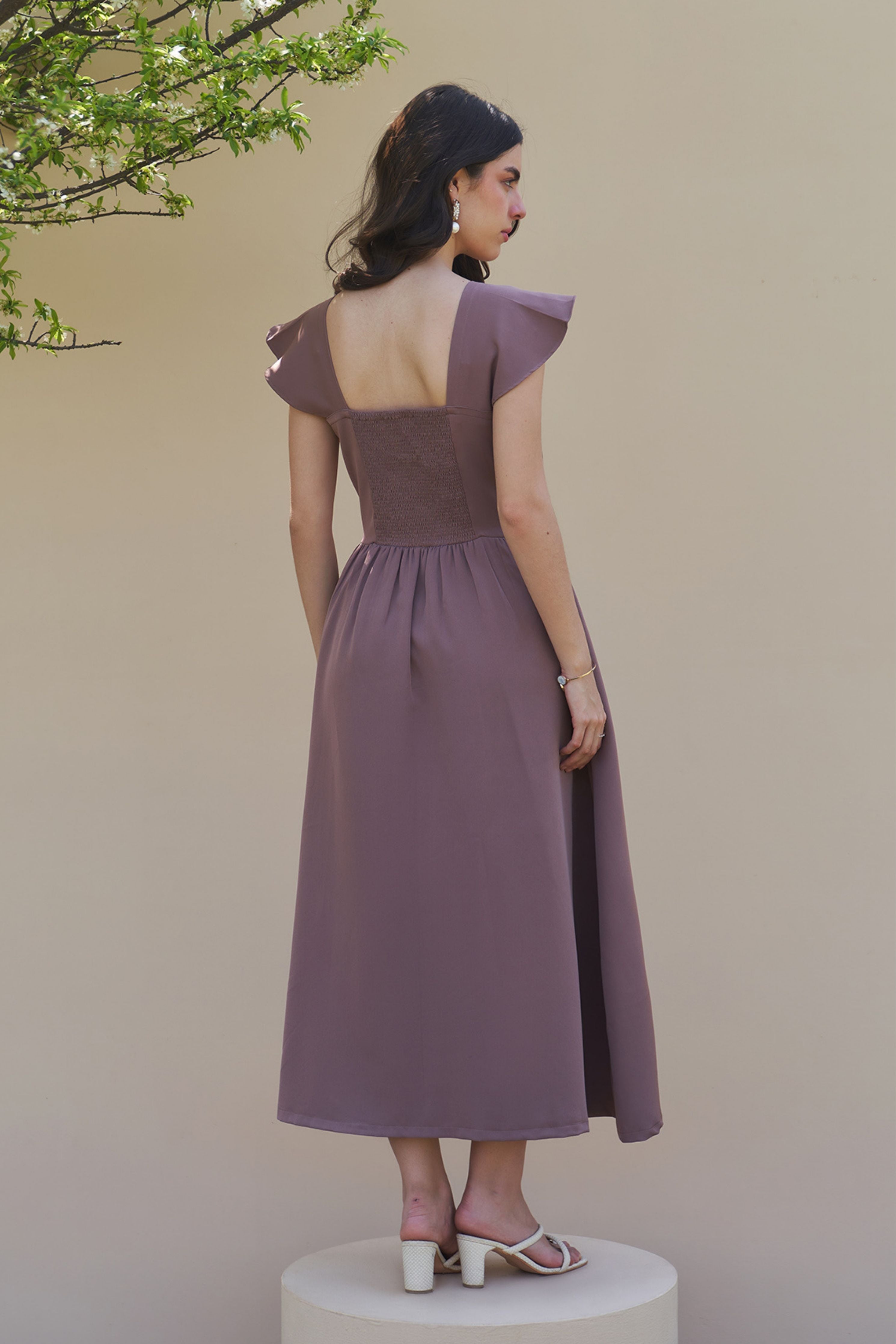3 Bow Mocha Midi Dress