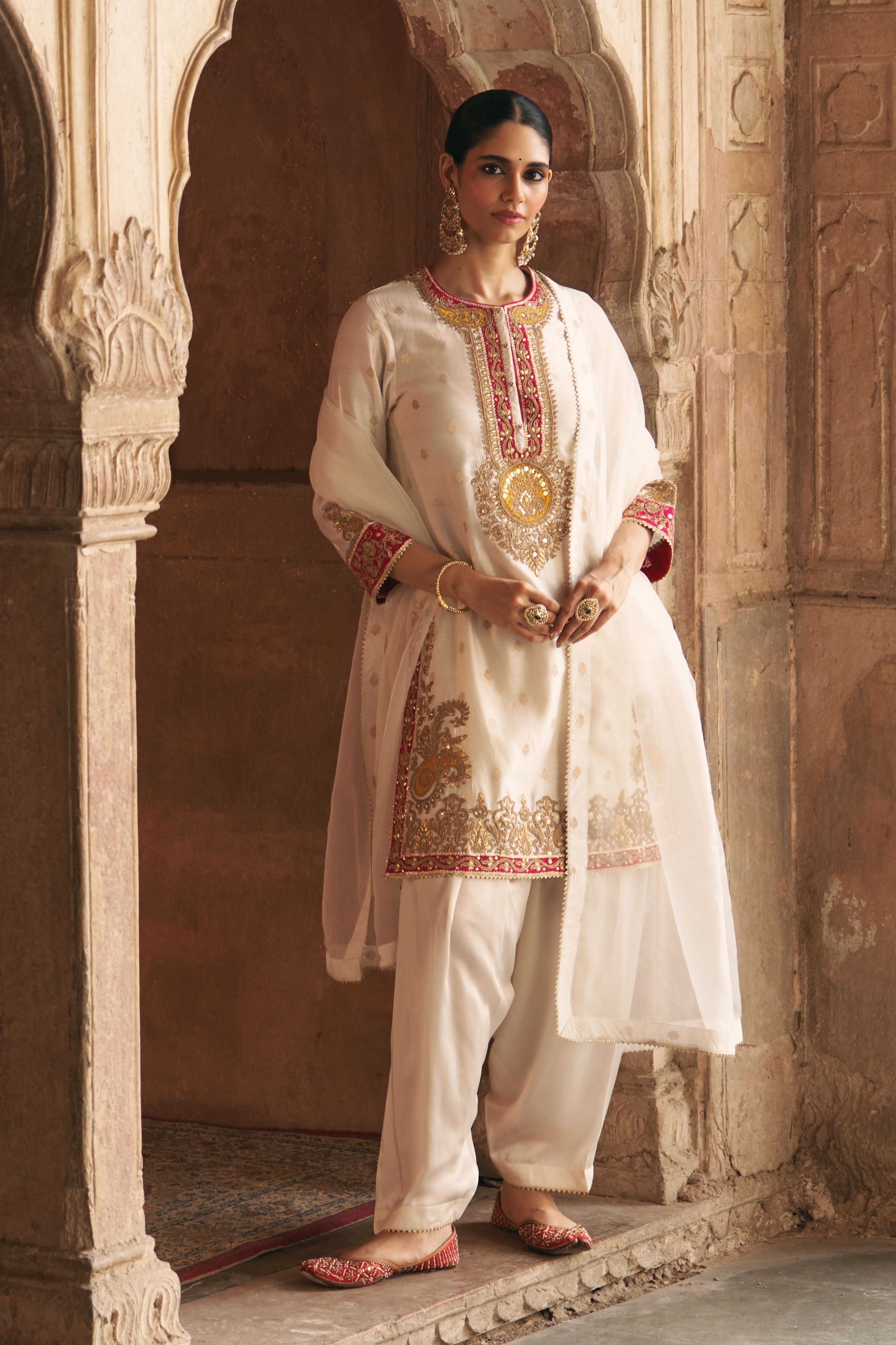 Anila Daisy Ivory Short Kurta With Salwar