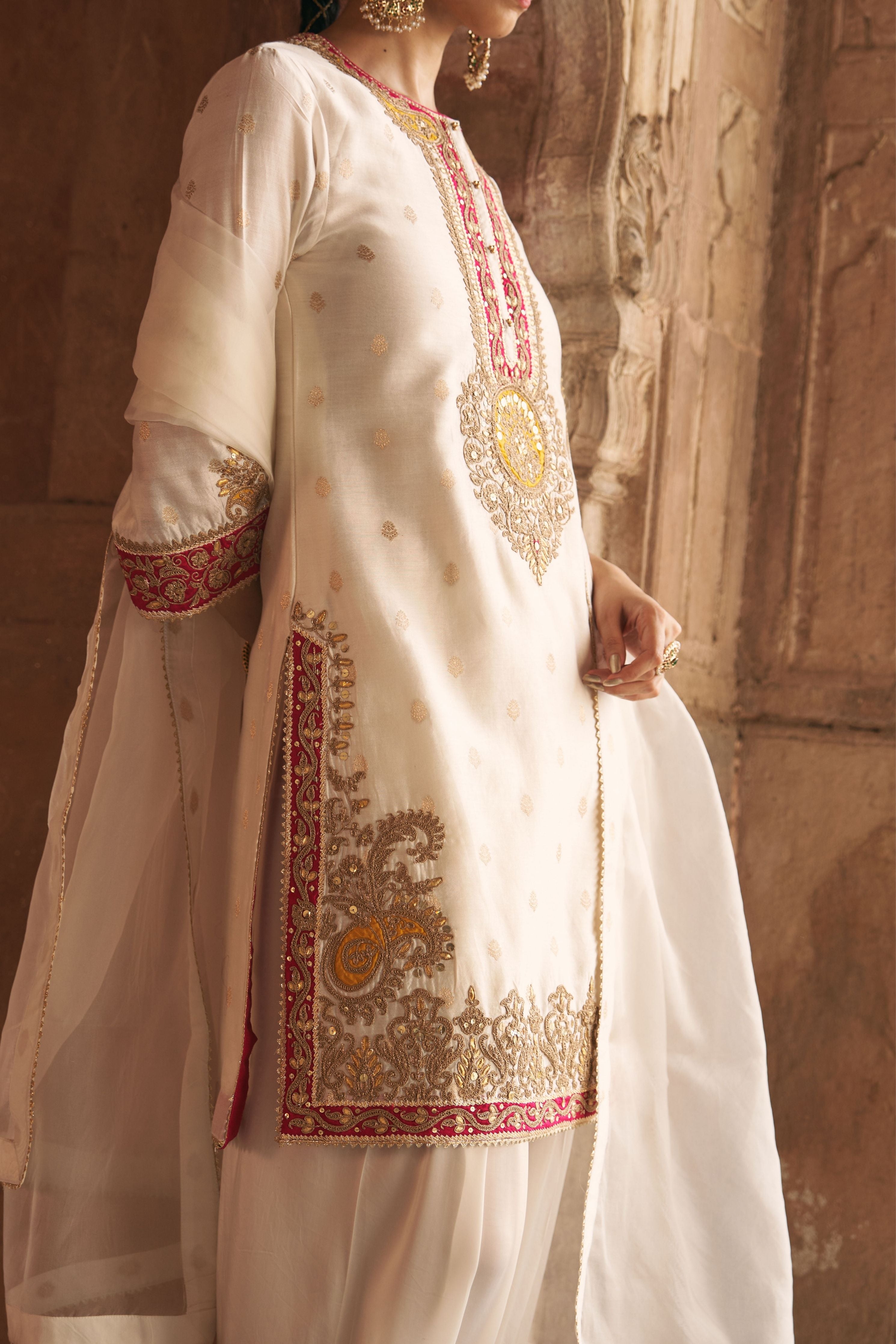Anila  Daisy Ivory Short Kurta With Salwar With Dupatta