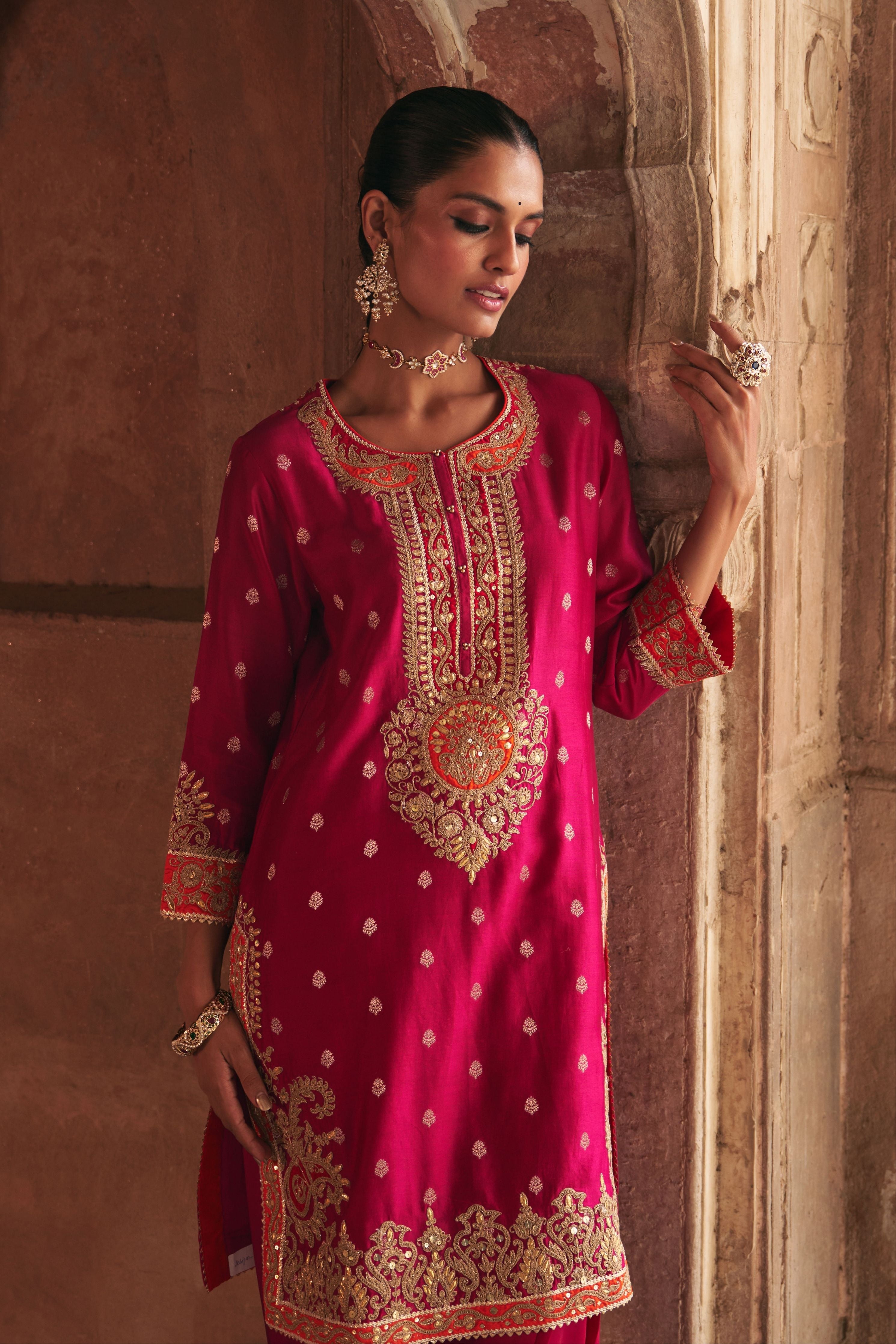 Anila Hotpink Short Kurta With Salwar