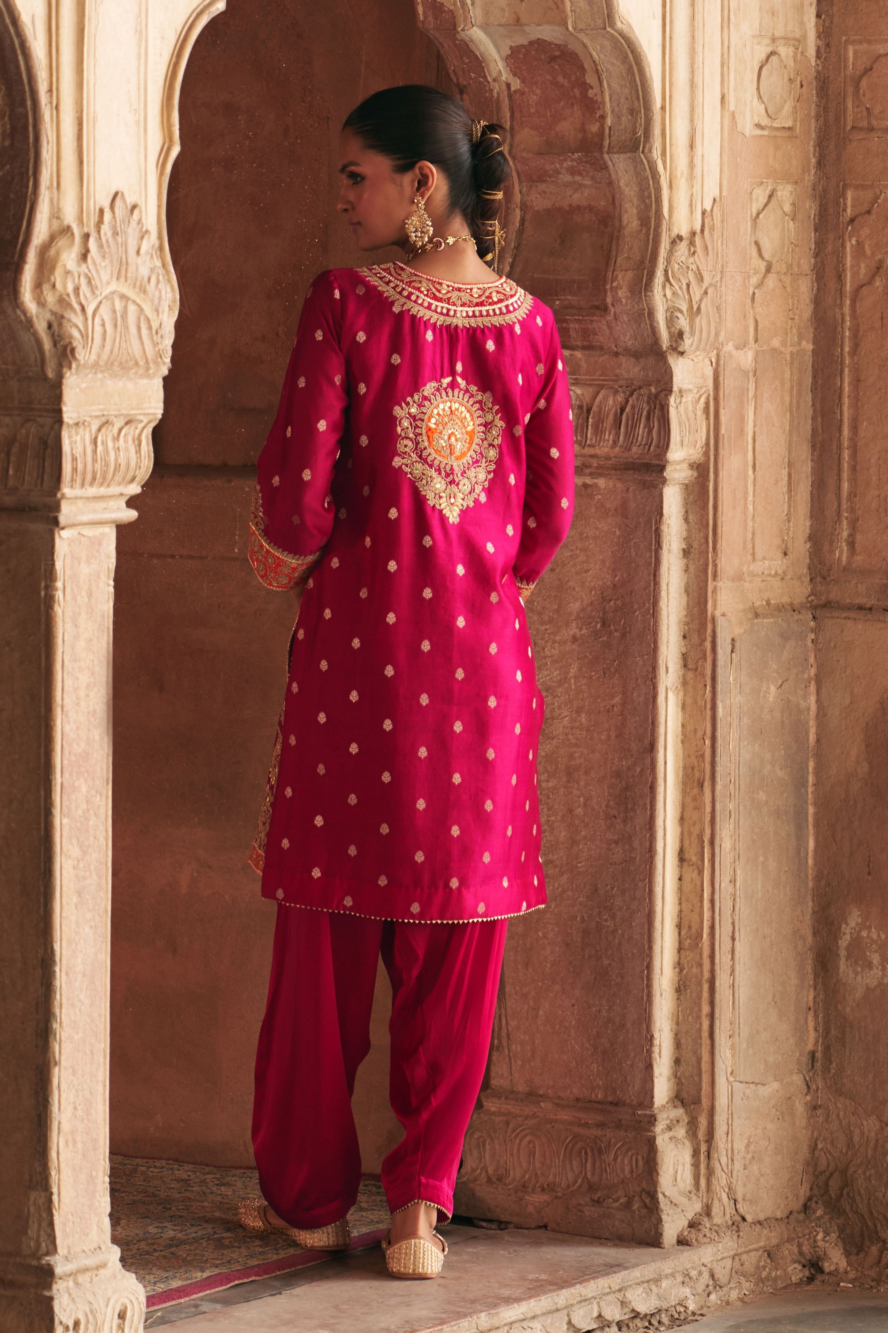 Anila  Hotpink Short Kurta With Salwar With Dupatta