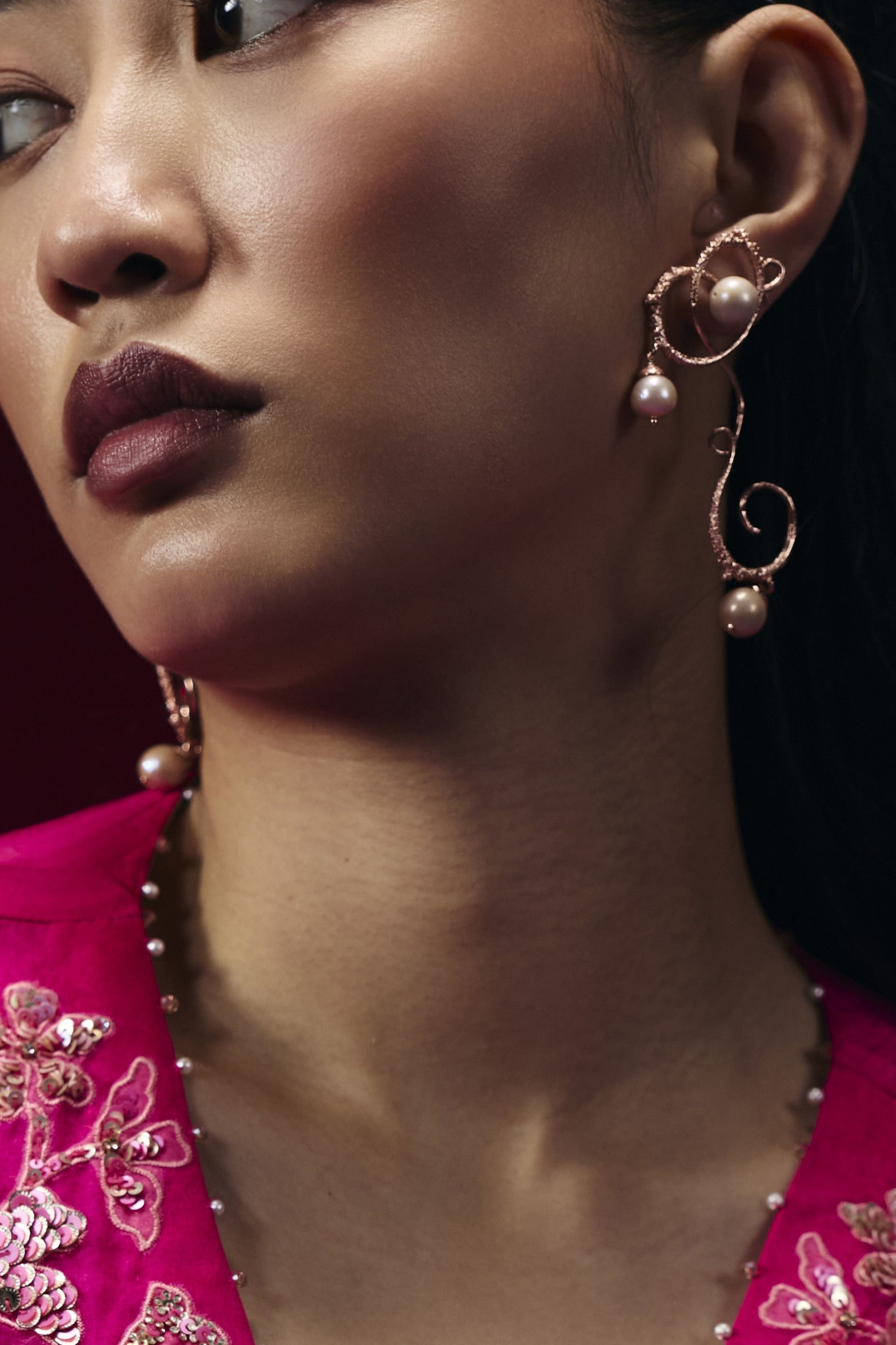 Curly Worly Pearly Danglers Rose Gold Earing