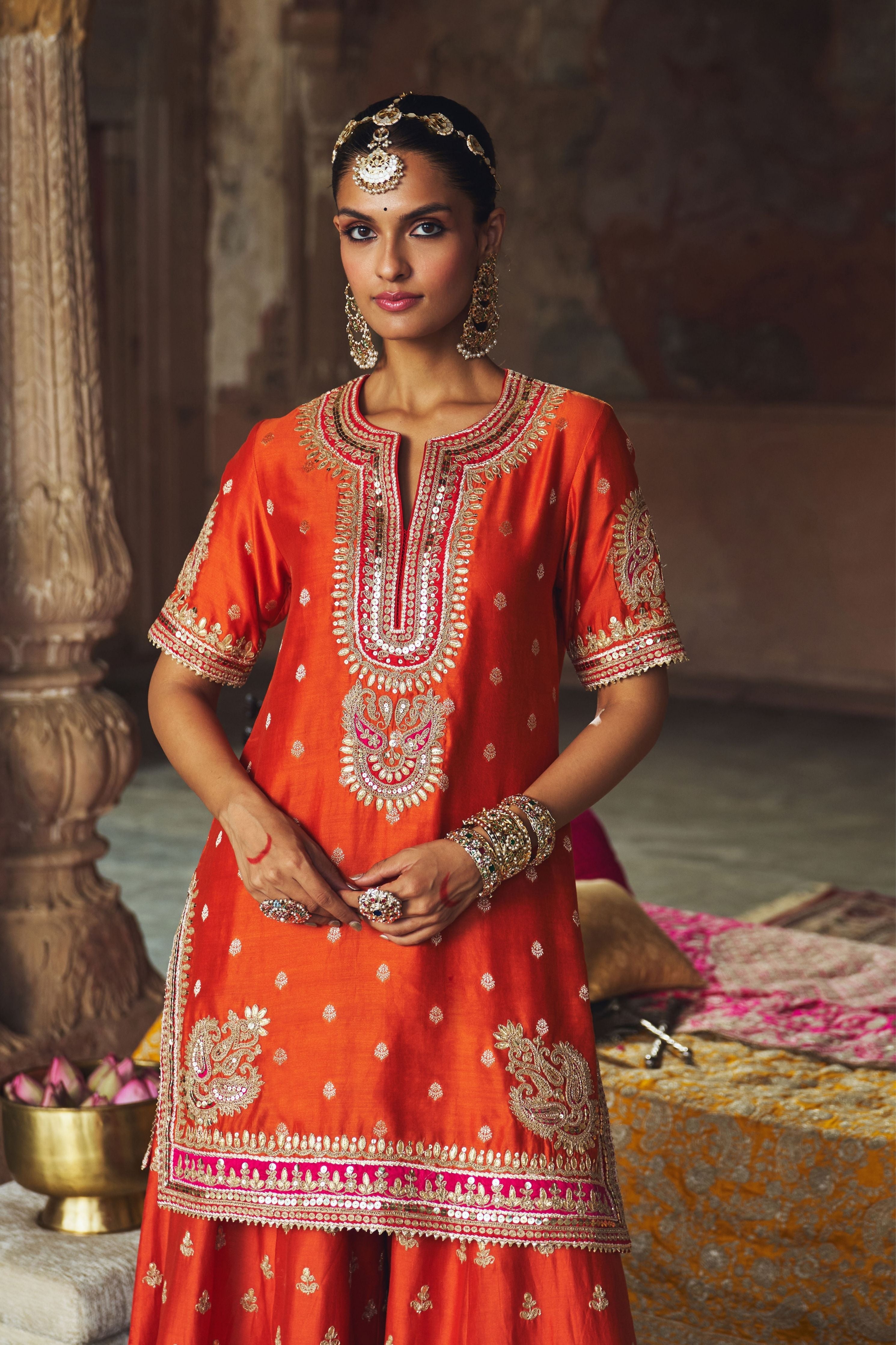 Areesha  Burnt Orange Short Kurta With Sharara And Dupatta