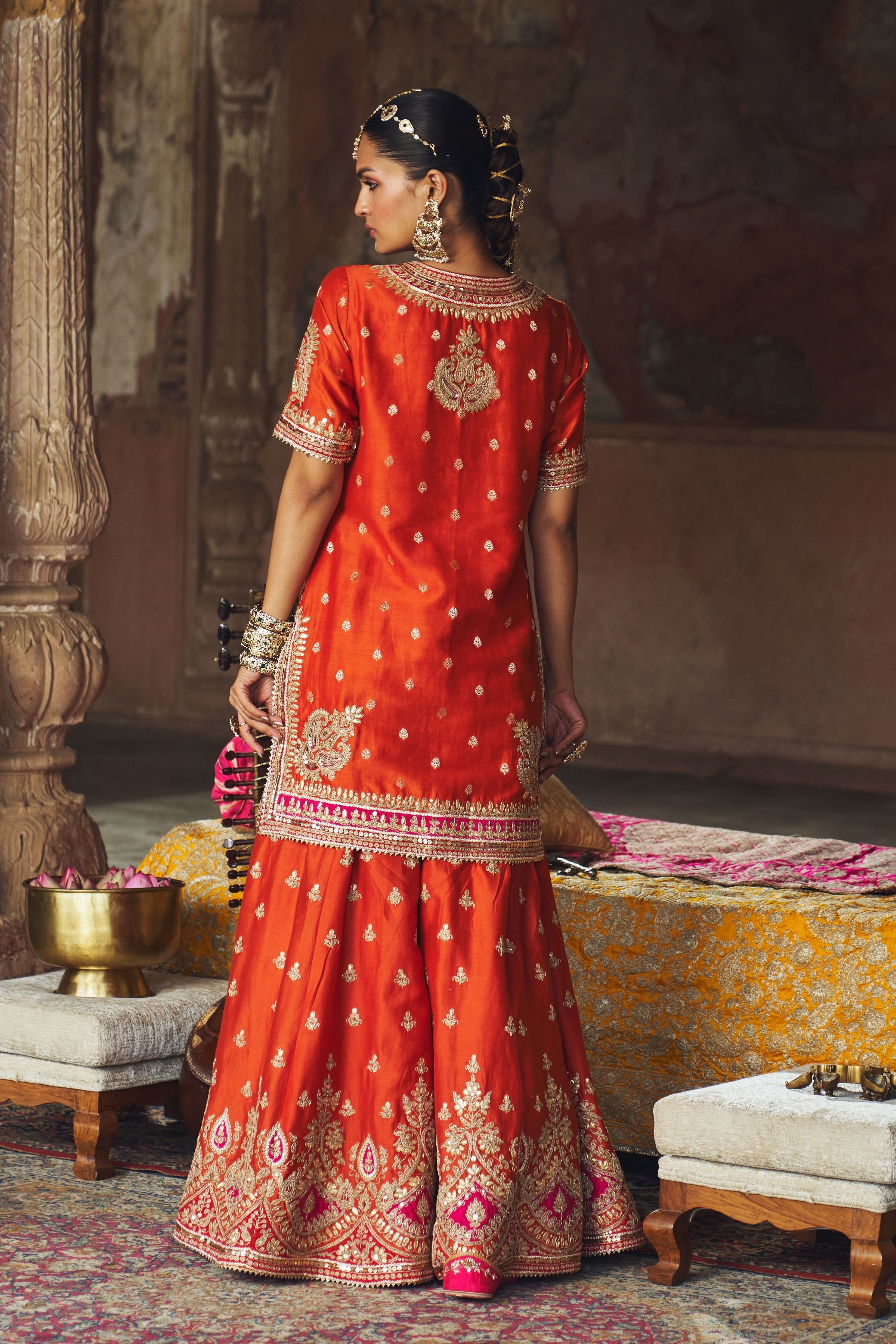 Areesha  Burnt Orange Short Kurta With Sharara And Dupatta