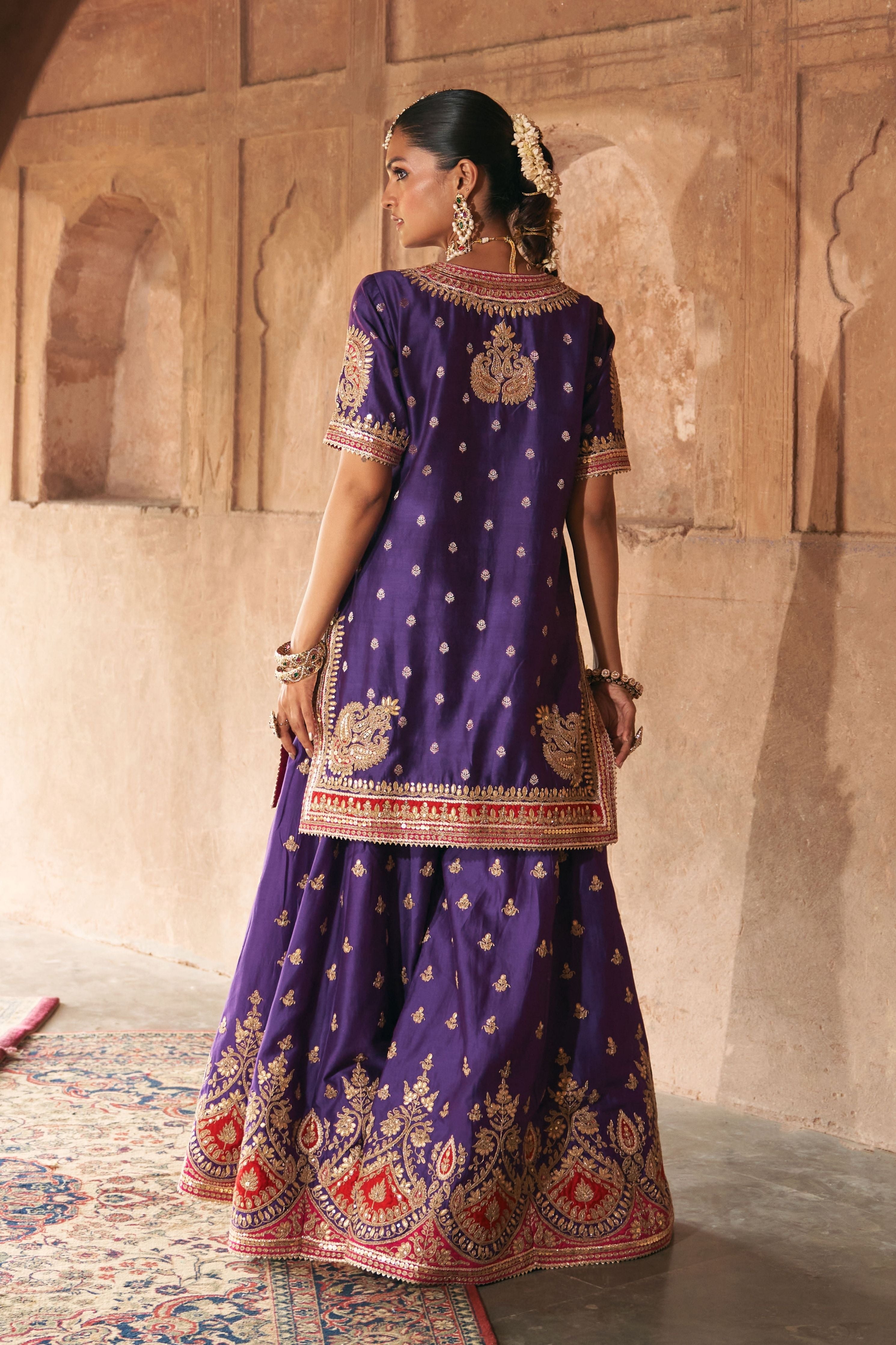 Areesha  Deep Purple Short Kurta With Sharara And Dupatta