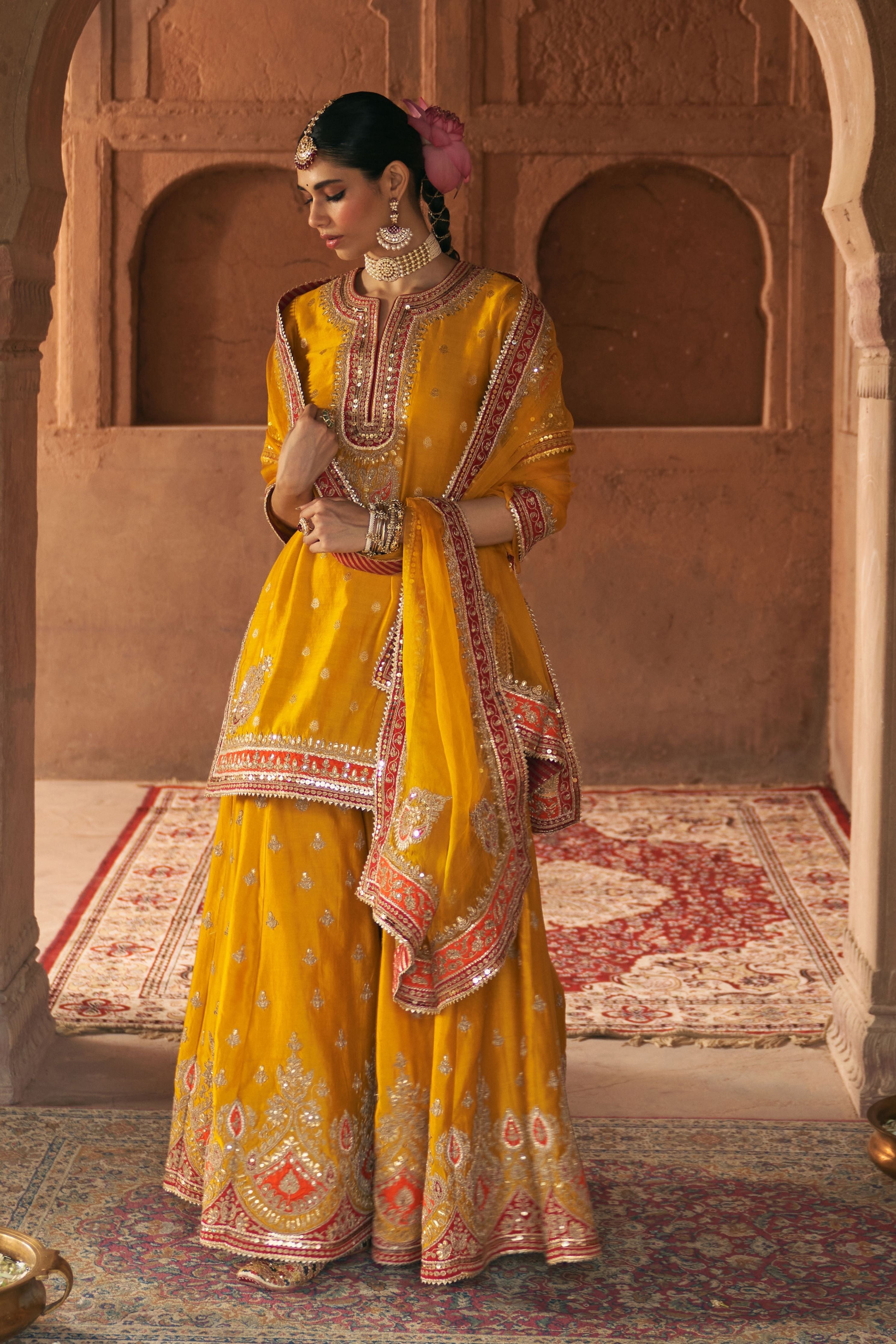 Areesha  Mustard Short Sharara Set With Dupatta