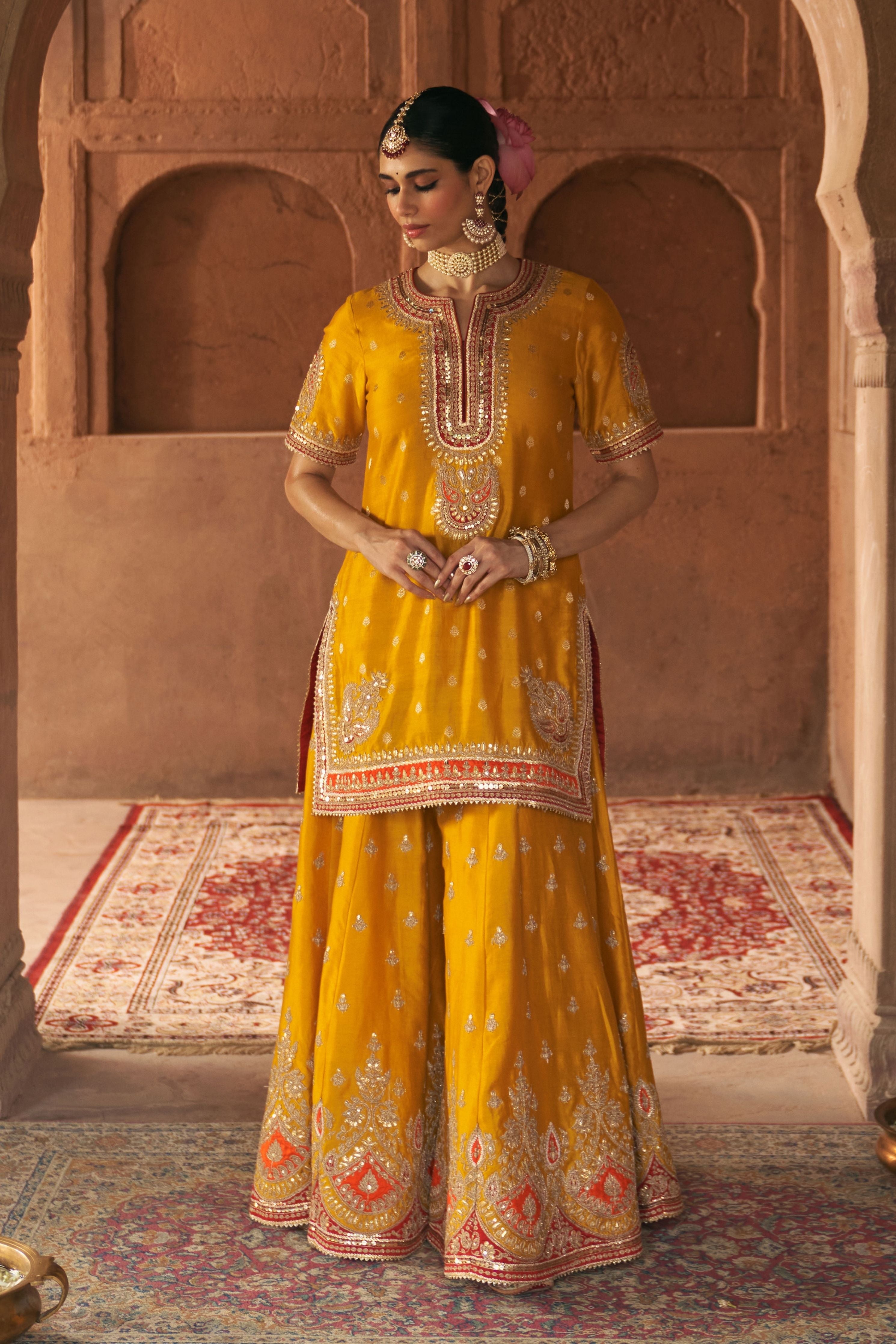 Areesha  Mustard Short Sharara Set With Dupatta