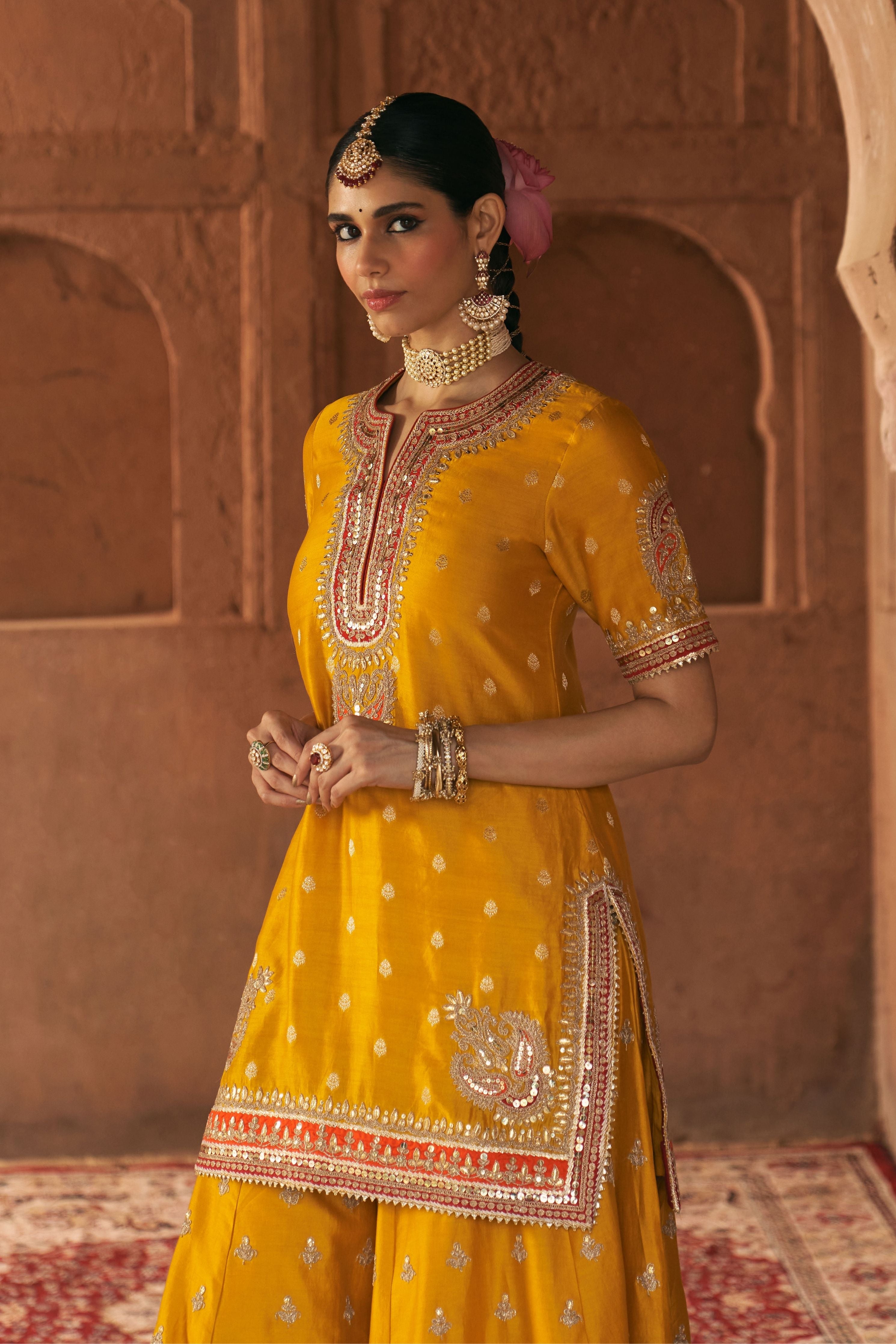 Areesha  Mustard Short Sharara Set With Dupatta