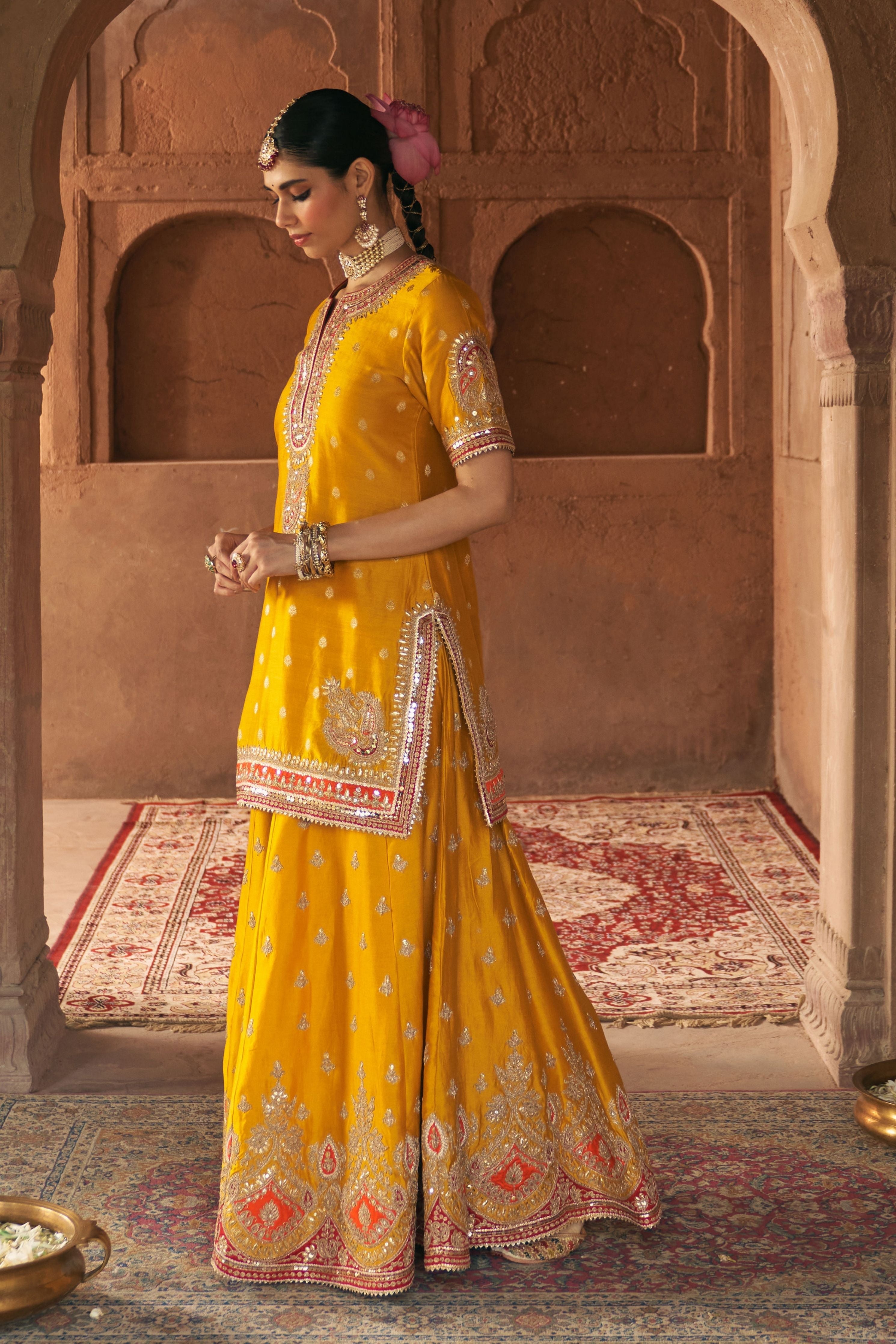 Areesha  Mustard Short Sharara Set With Dupatta
