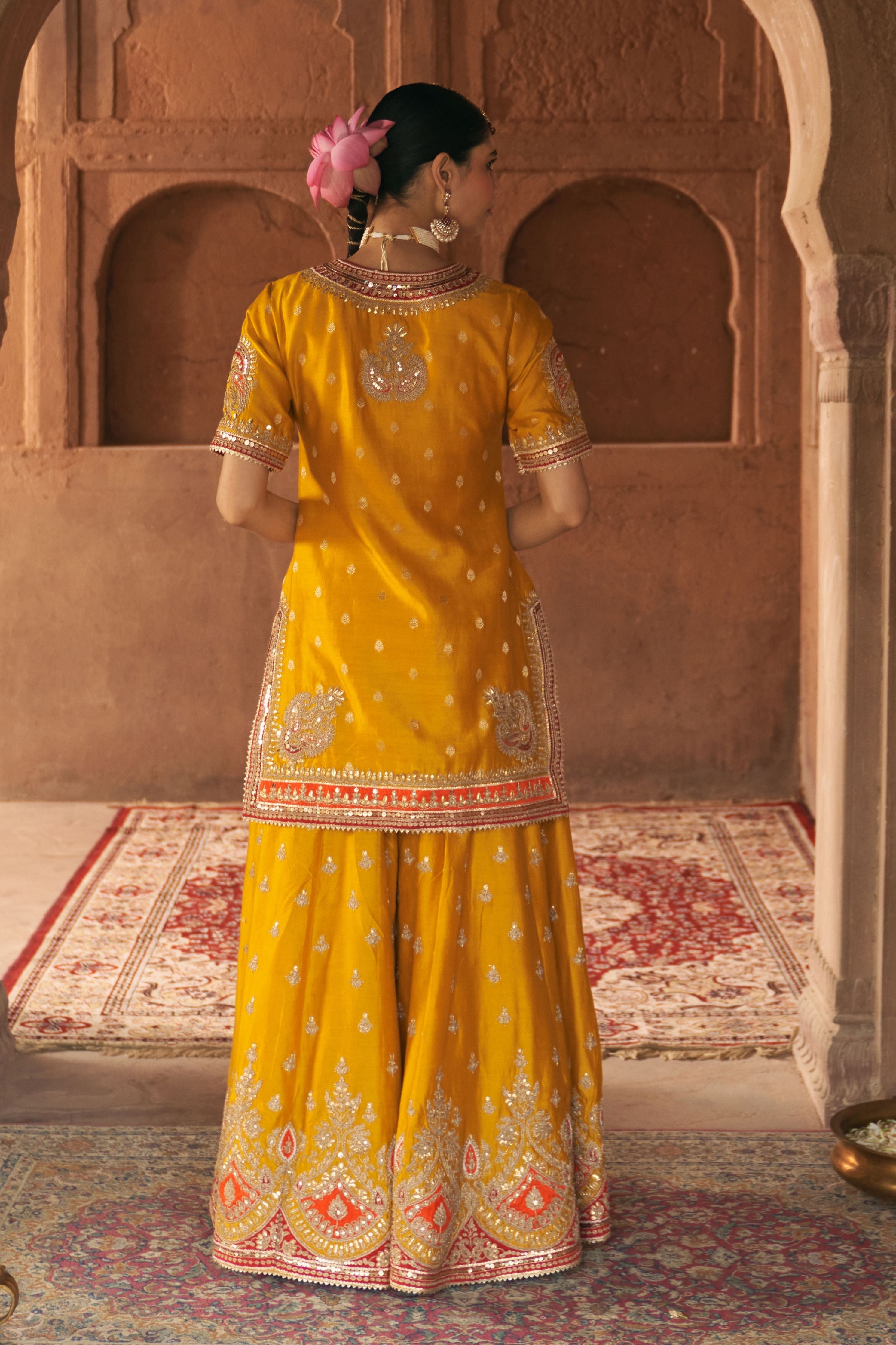 Areesha  Mustard Short Sharara Set With Dupatta