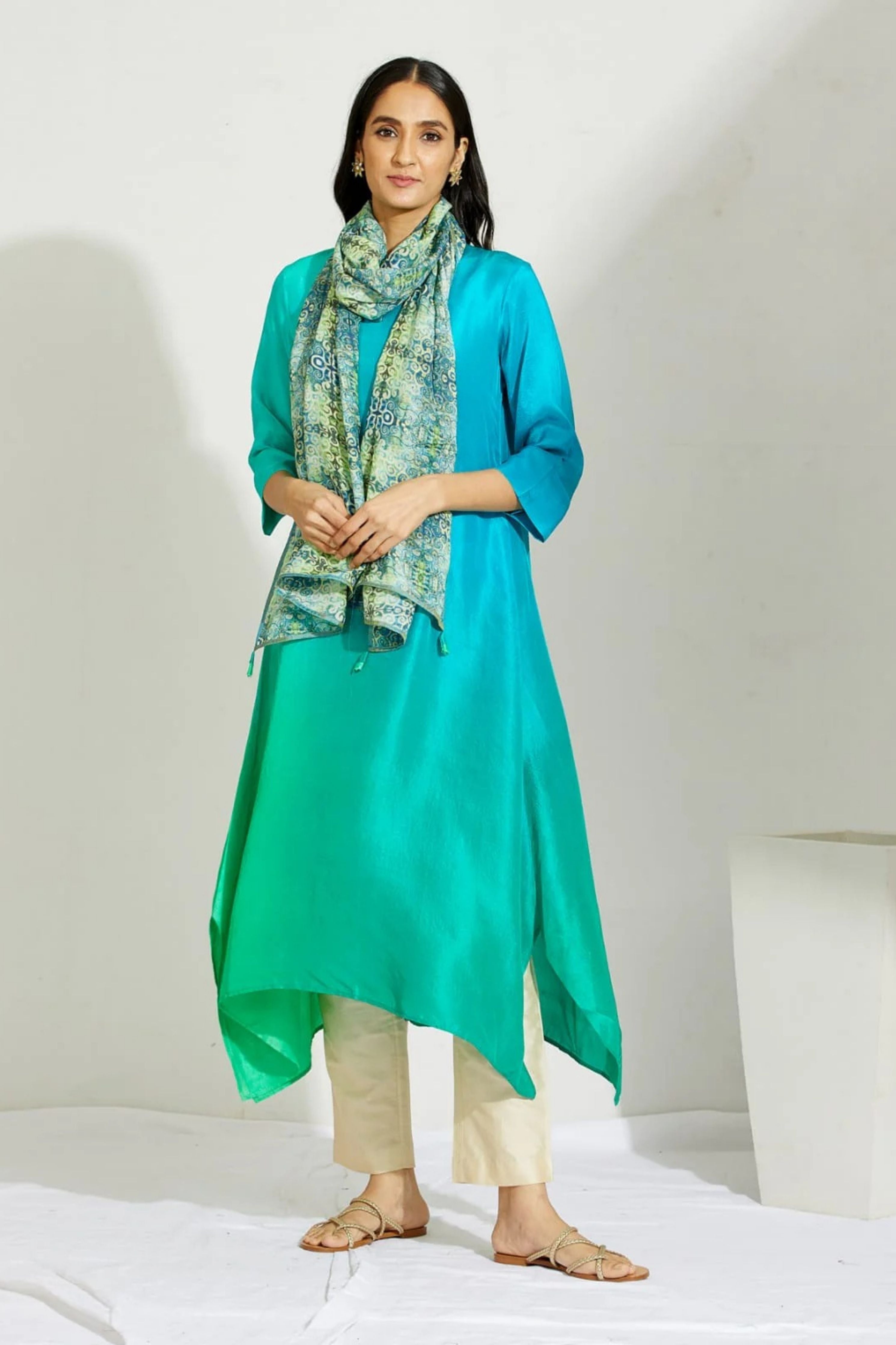 Bright Green Kurta with Stole