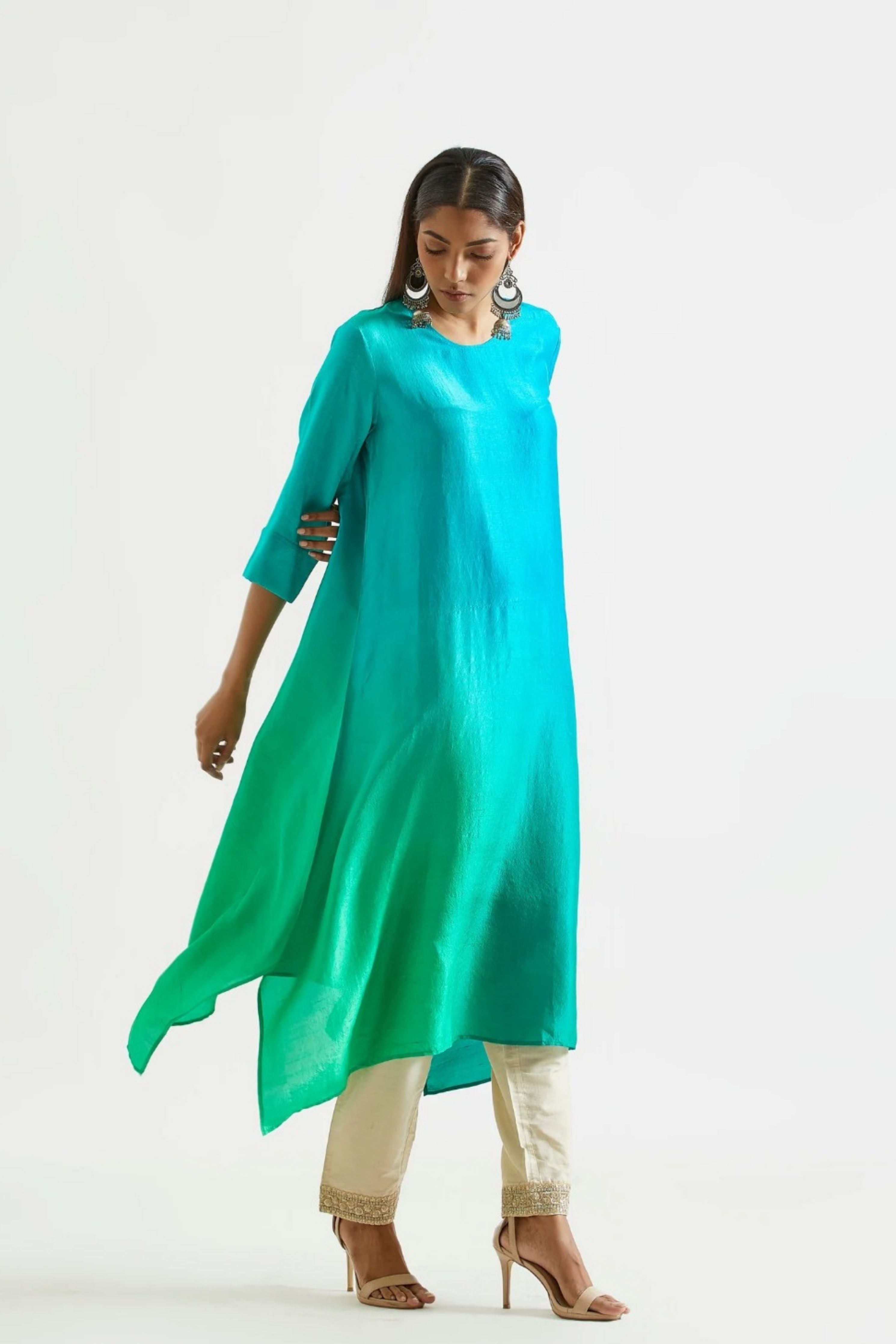 Bright Green Kurta with Stole